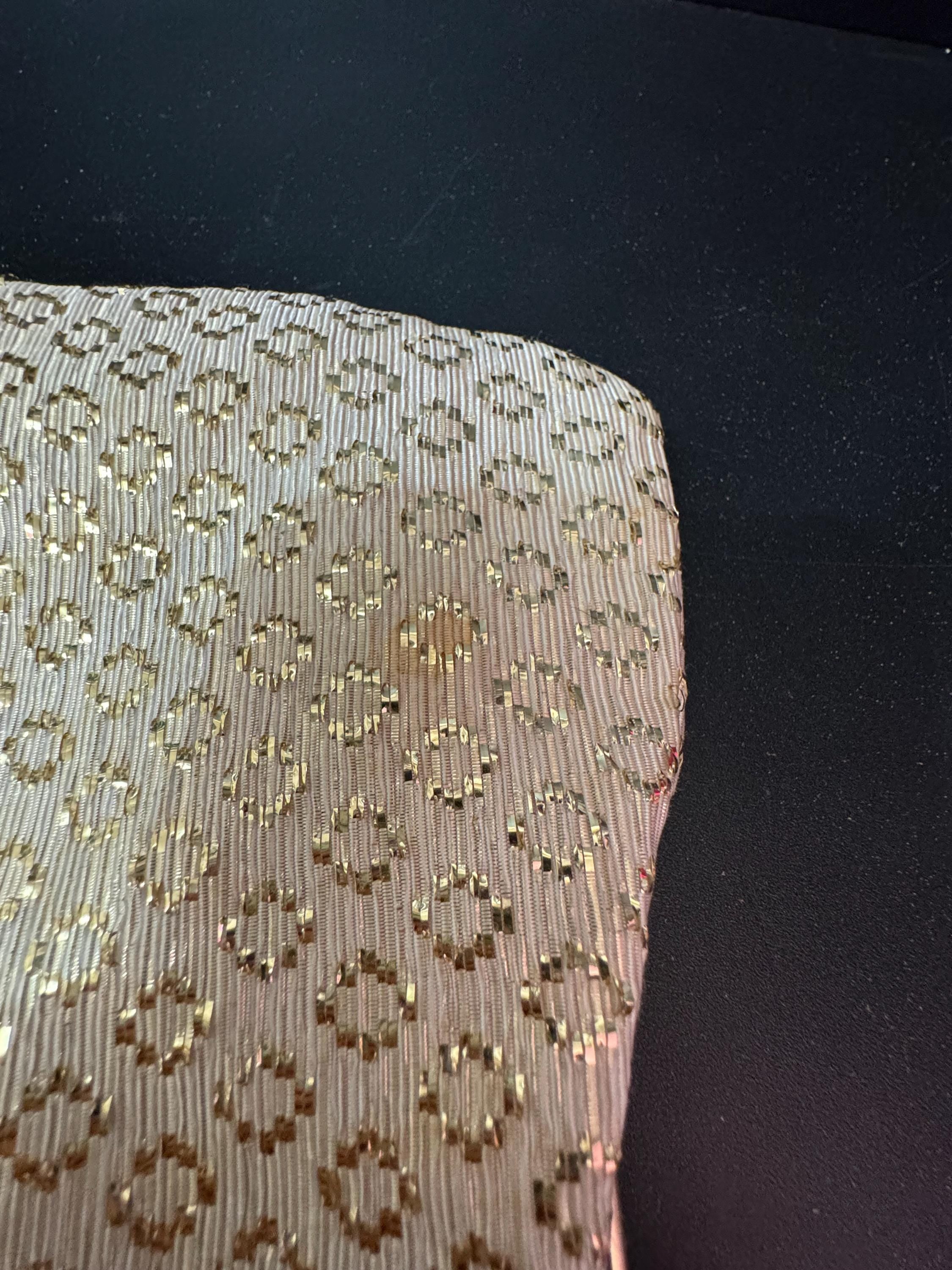 Vintage gold Lurex lame clutch Evening bag cosmetics chain Purse 1960s 1970s