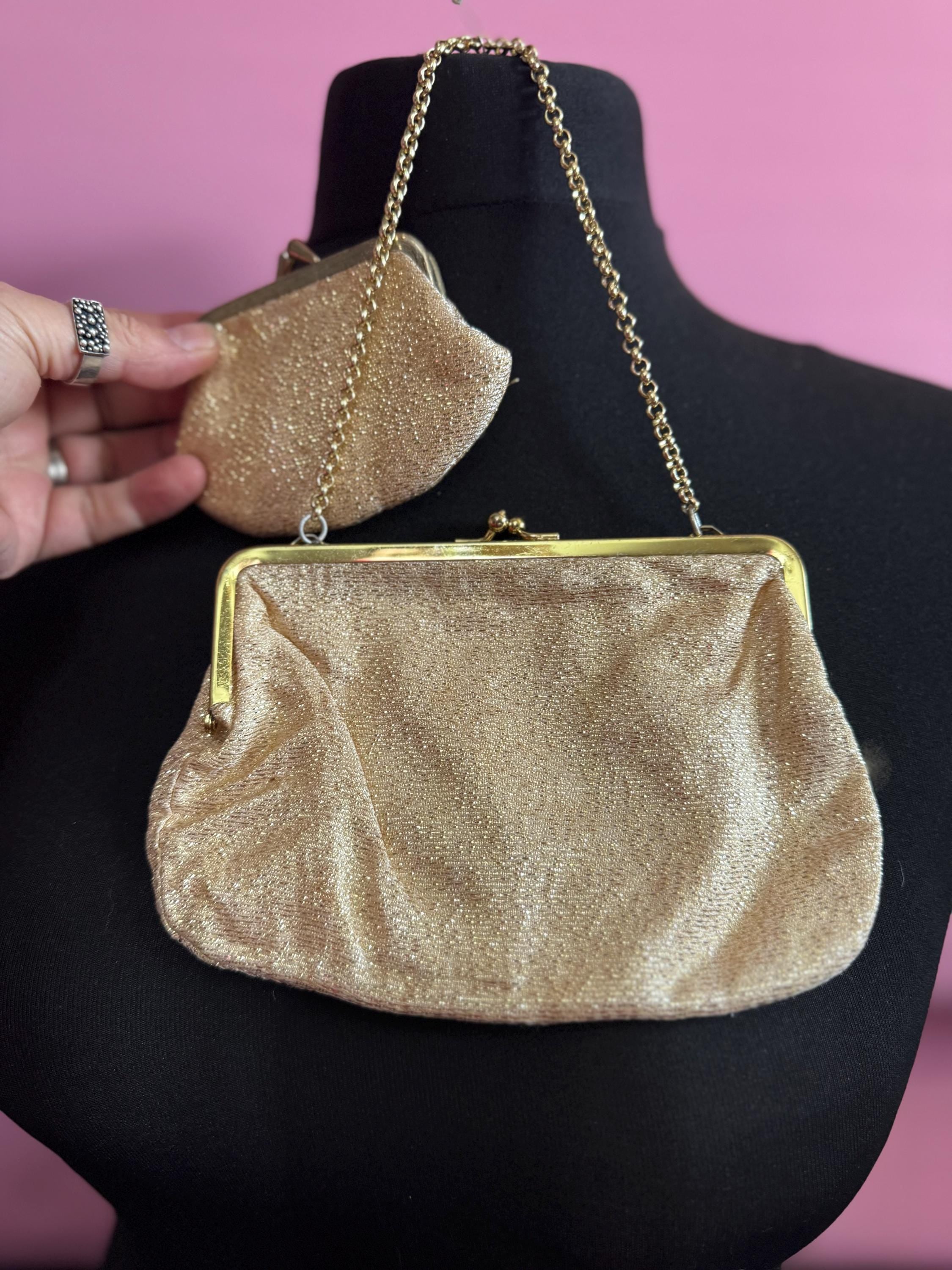 Gold lurex bag and coin purse