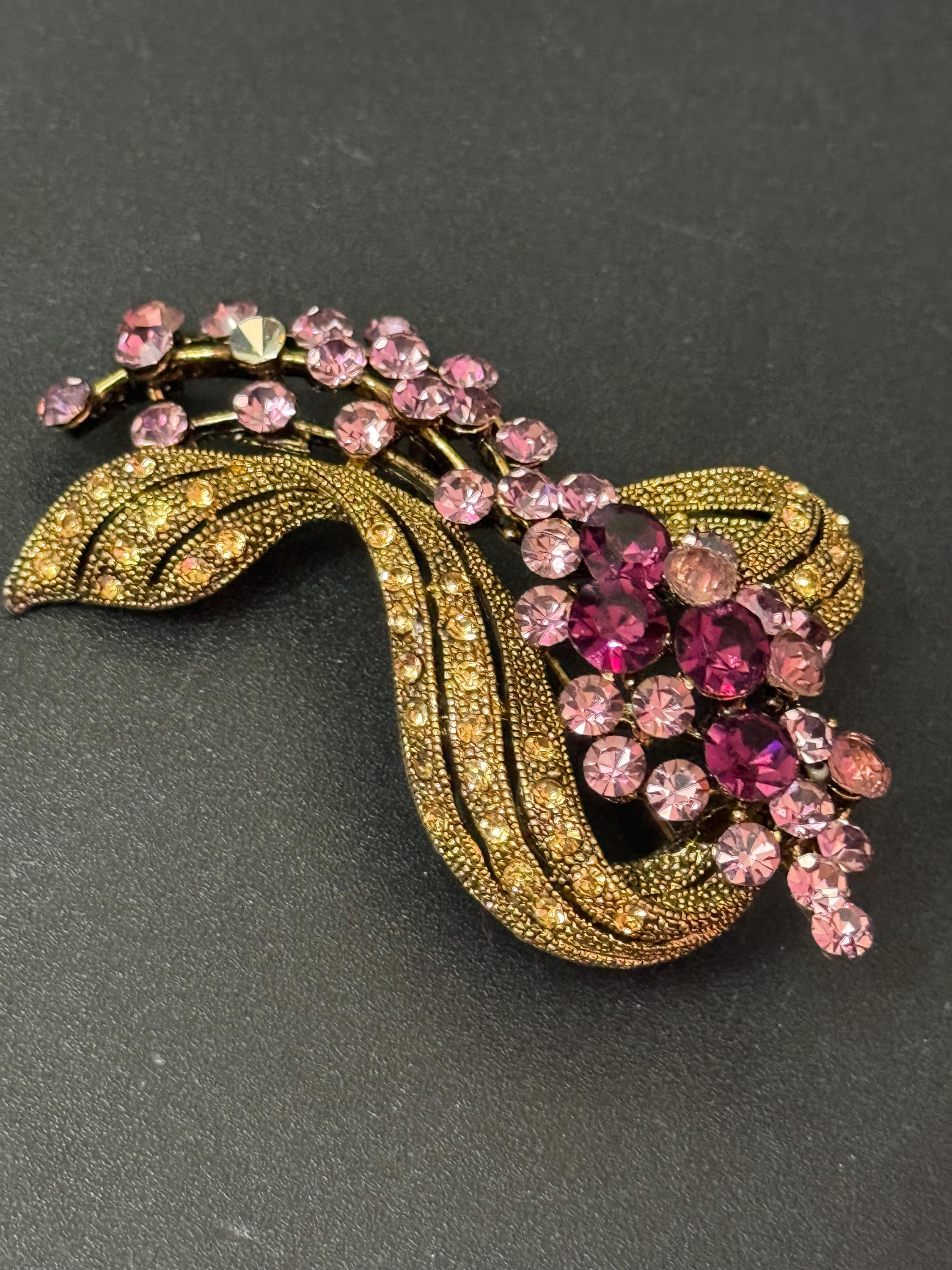 Signed ROM Canadian Vintage amethyst purple copper tone floral Brooch