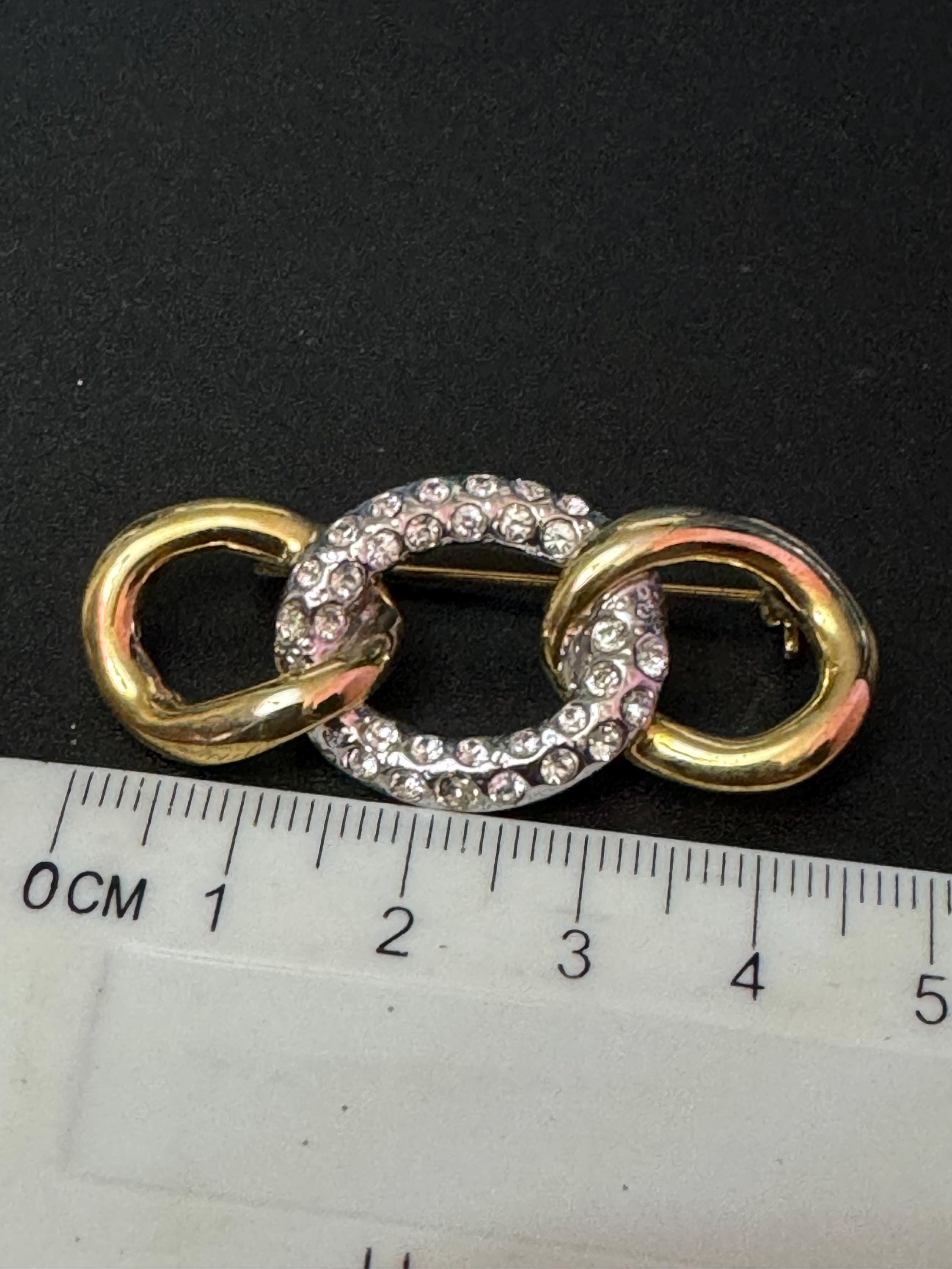 vintage gold plated retro abstract diamanté chain link brooch