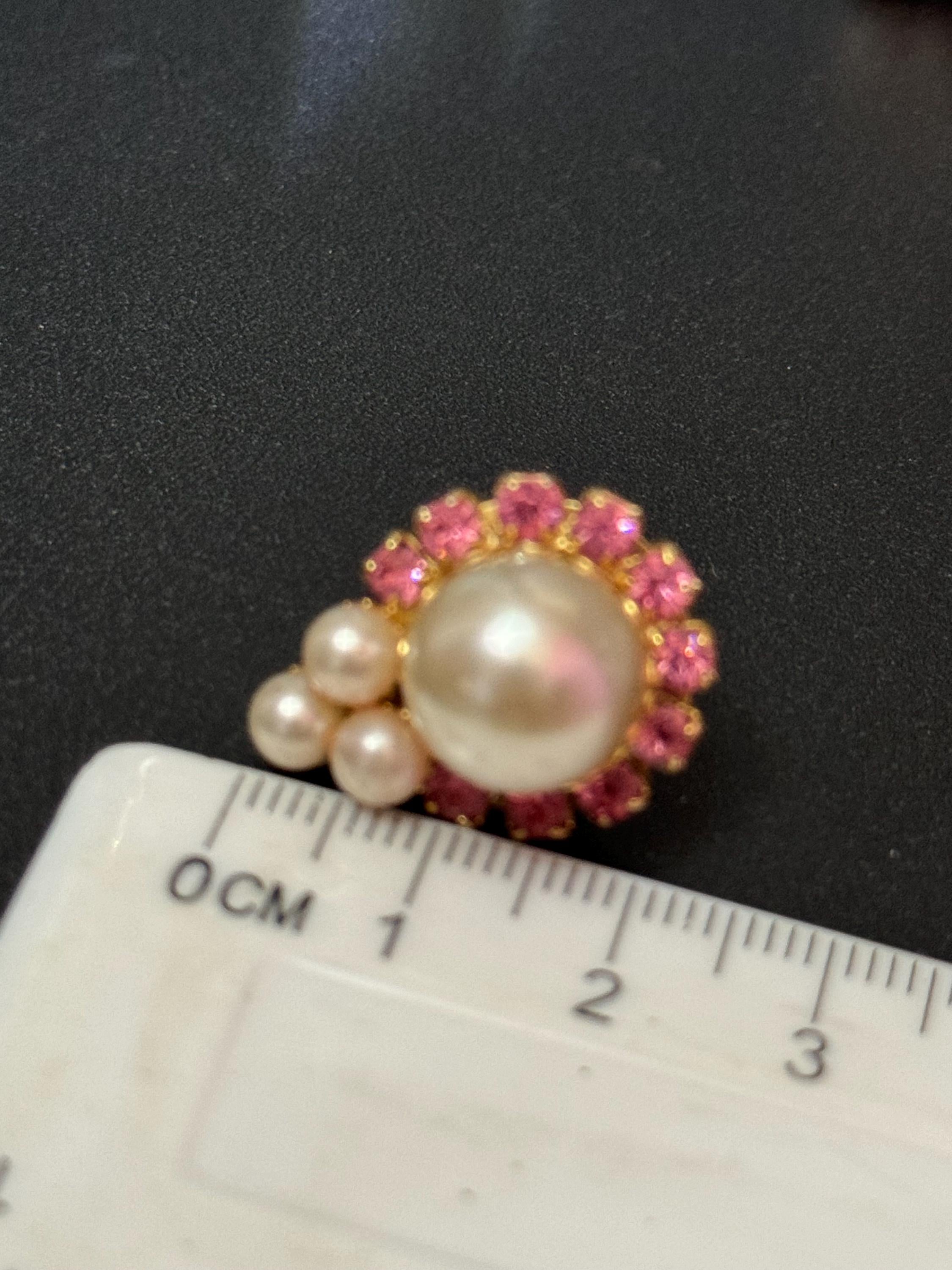 Vintage pink Rhinestone Diamanté faux pearl Clip On Earrings screw back