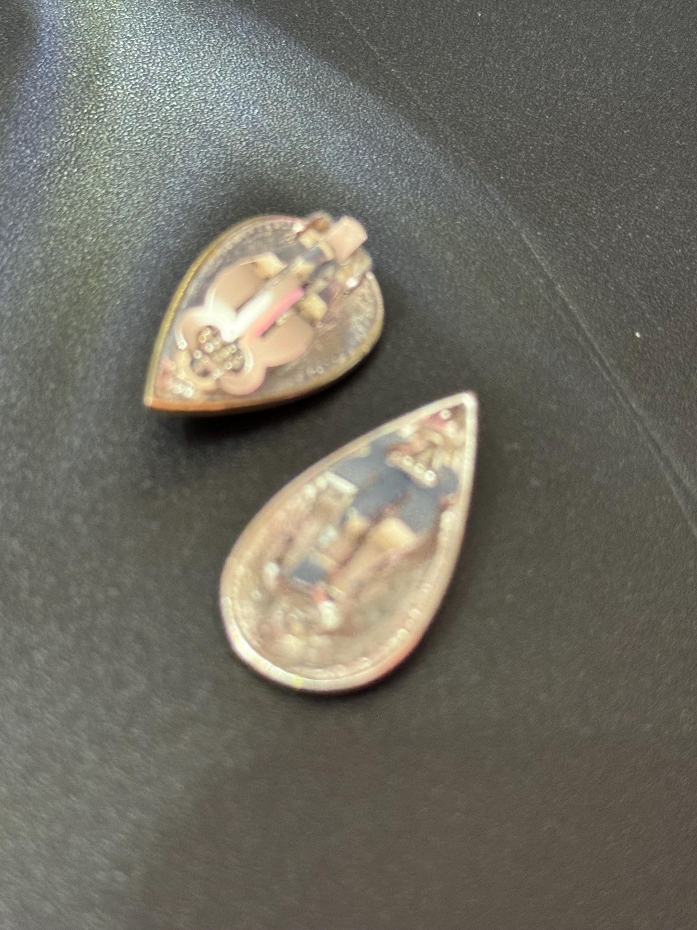 Vintage teardrop Clip On Earrings Sapphire blue and clear rhinestone Diamanté