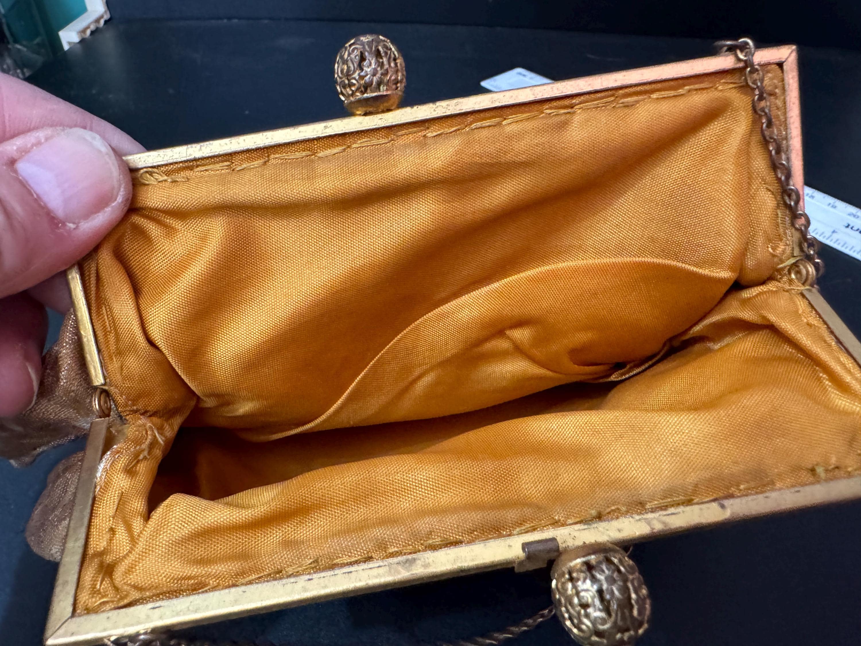 Vintage art deco gold orange brown autumnal toned gold Brocade Evening Bag Purse 1940s