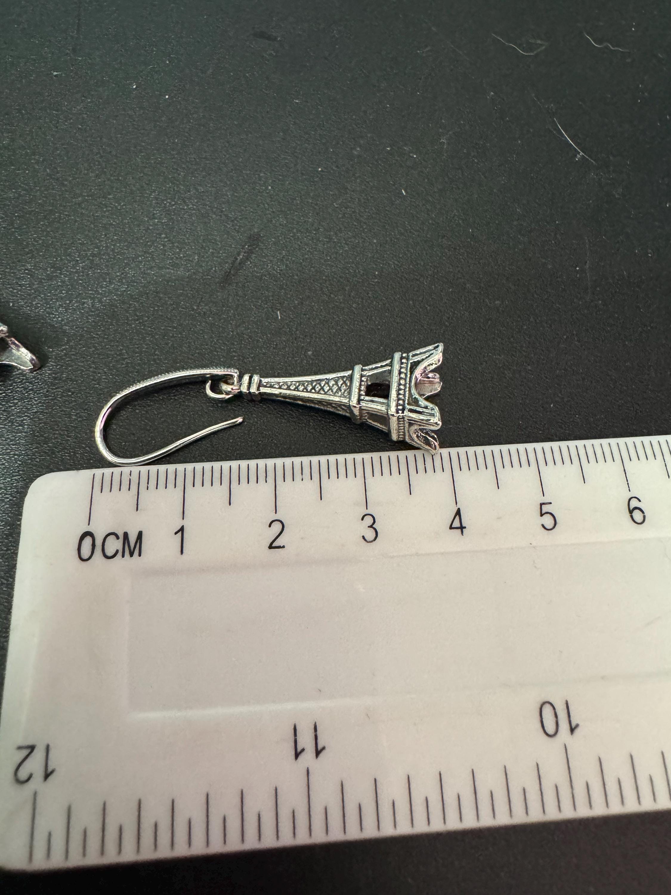 french Eiffel Tower drop earrings for pierced ears 18k rhodium plated wires silver tone