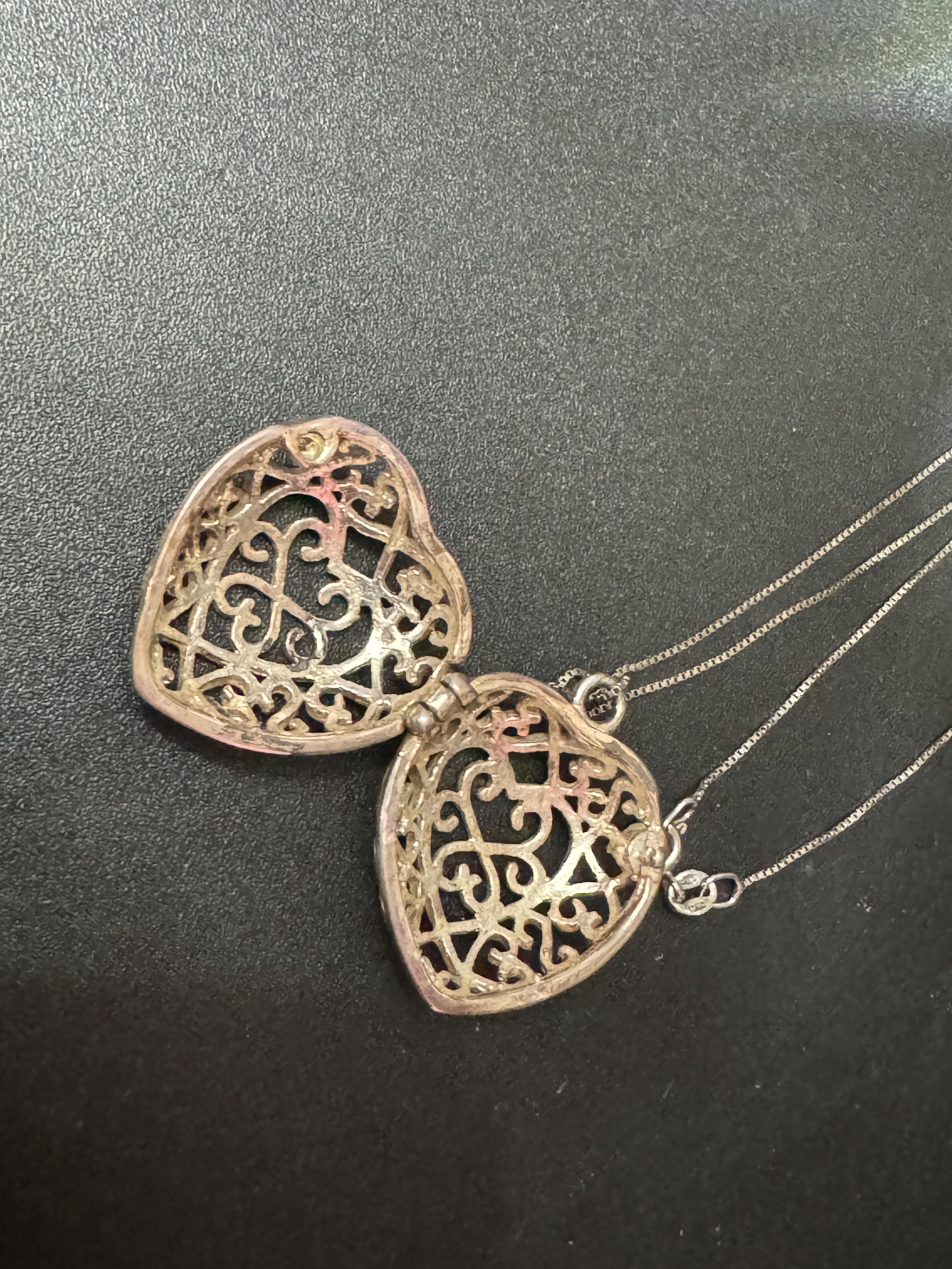 large love heart caged Picture Photo keepsake Locket sterling 925 silver 9.6 grams 42cm chain