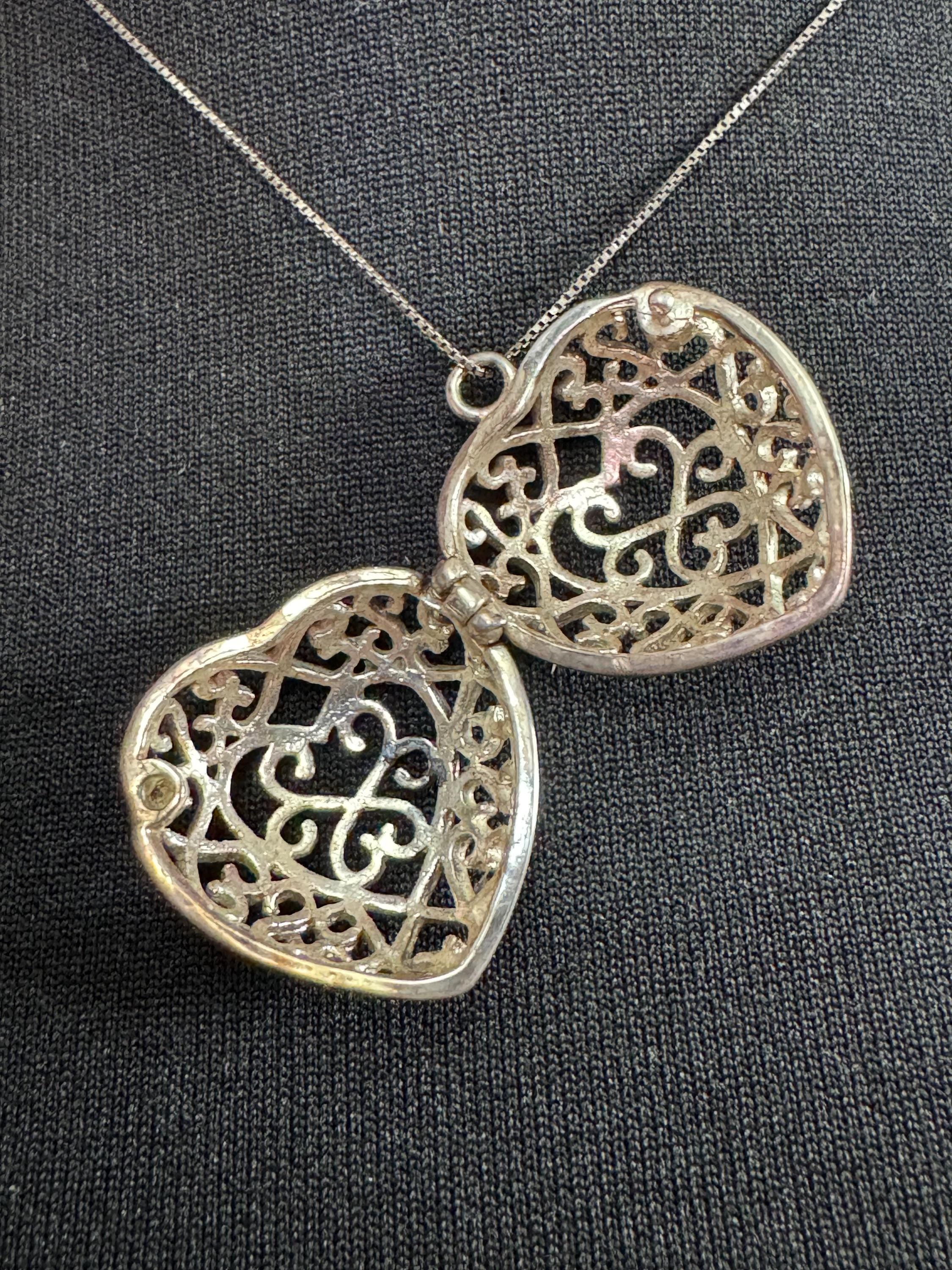large love heart caged Picture Photo keepsake Locket sterling 925 silver 9.6 grams 42cm chain