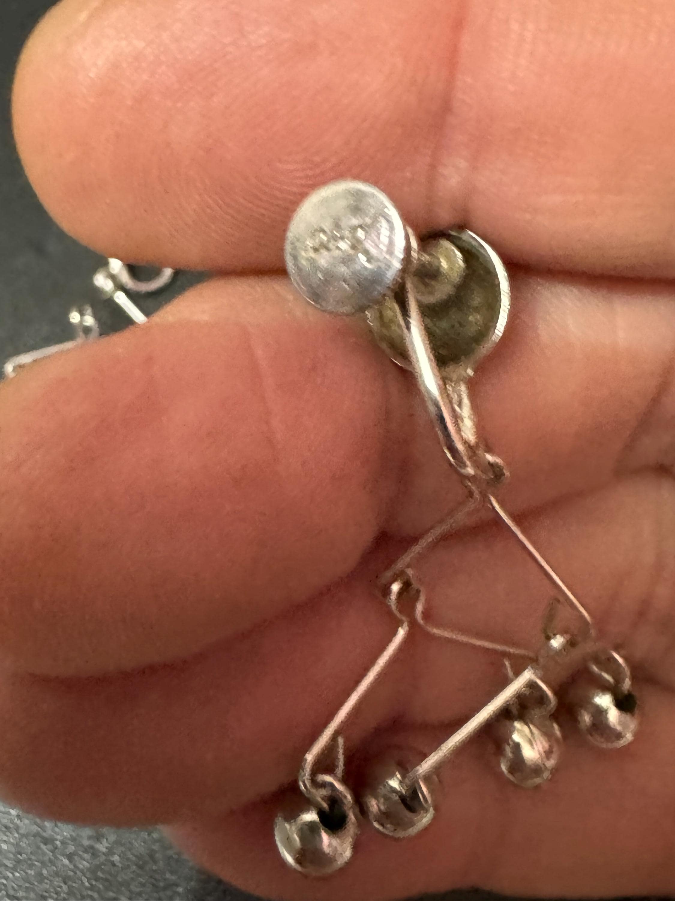 Signed Coro vintage modernist silver tone long dangly drop earrings