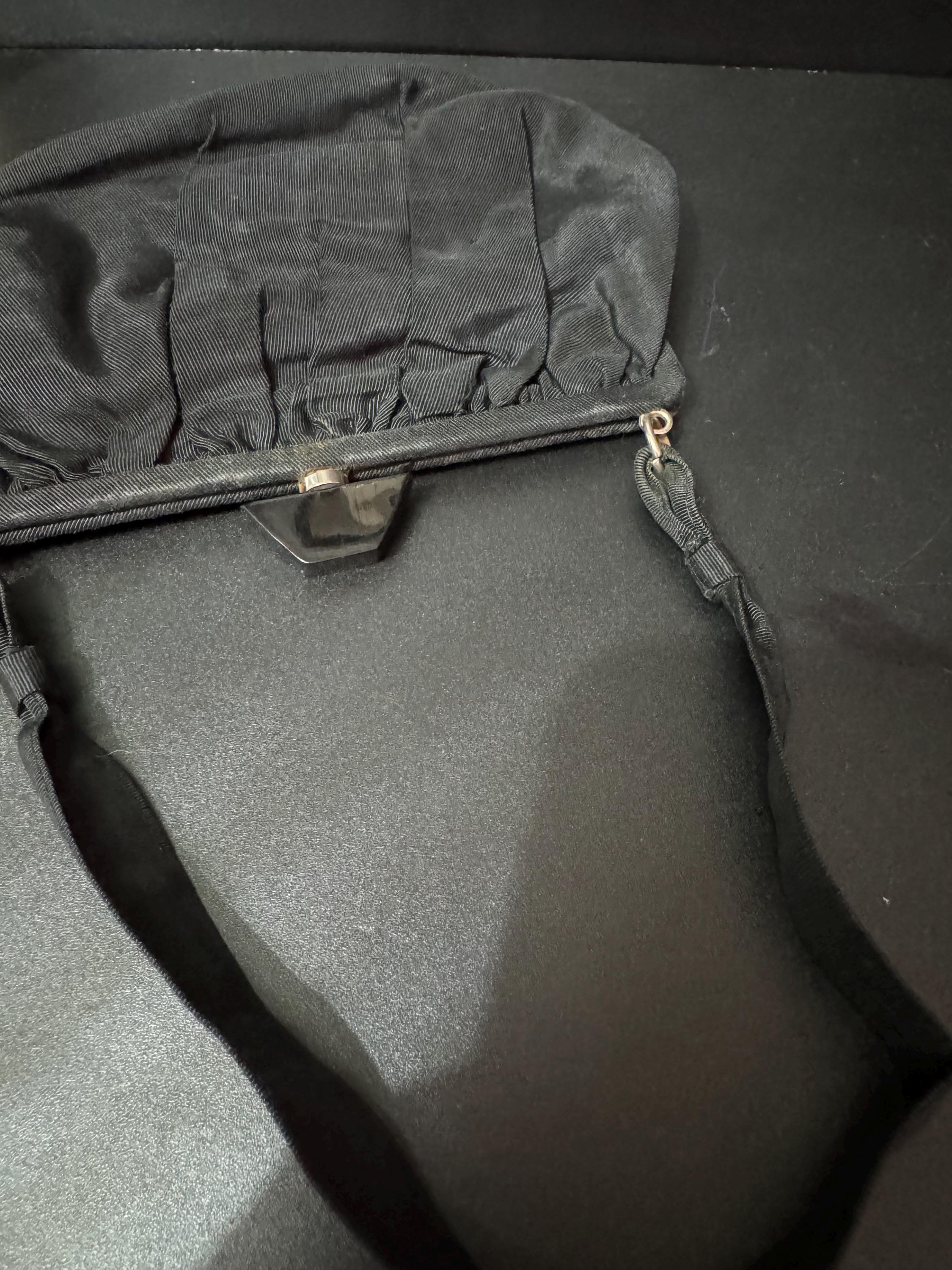 Art Deco Vintage little black evening bag purse with clear diamanté paste and bakelite clasp