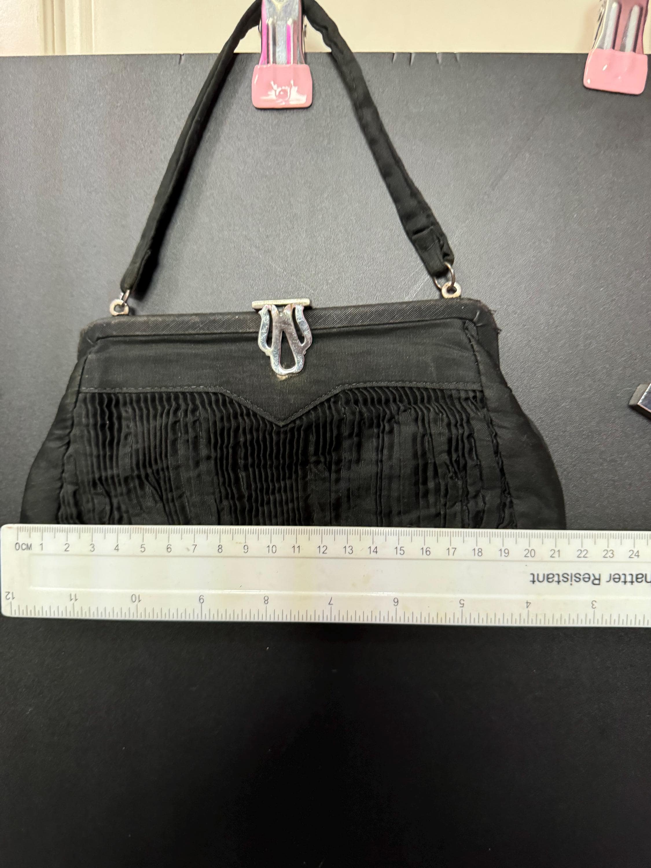 Art Deco Vintage little black evening bag purse with chrome finish