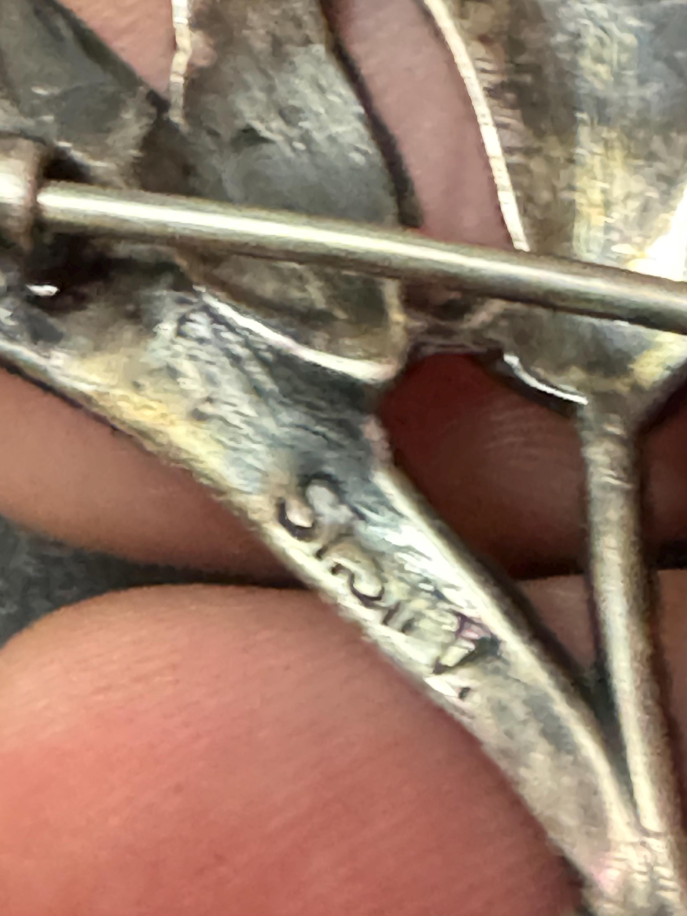 Sterling silver weighty floral brooch 11.5grams 5cm art nouveau style