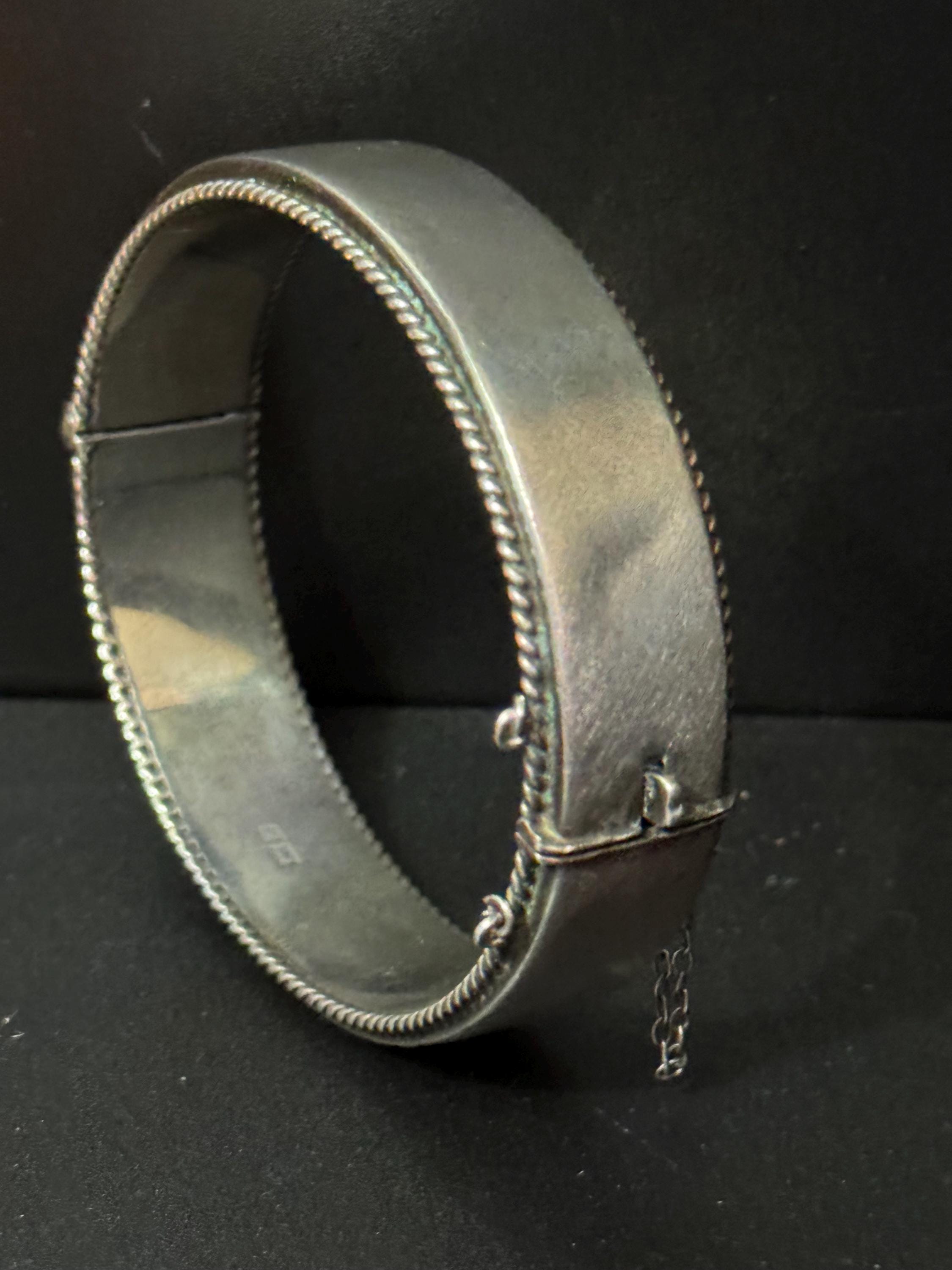 Antique wide sterling silver 925 plain curved cuff bangle full set hallmarks bracelet 24.2 grams