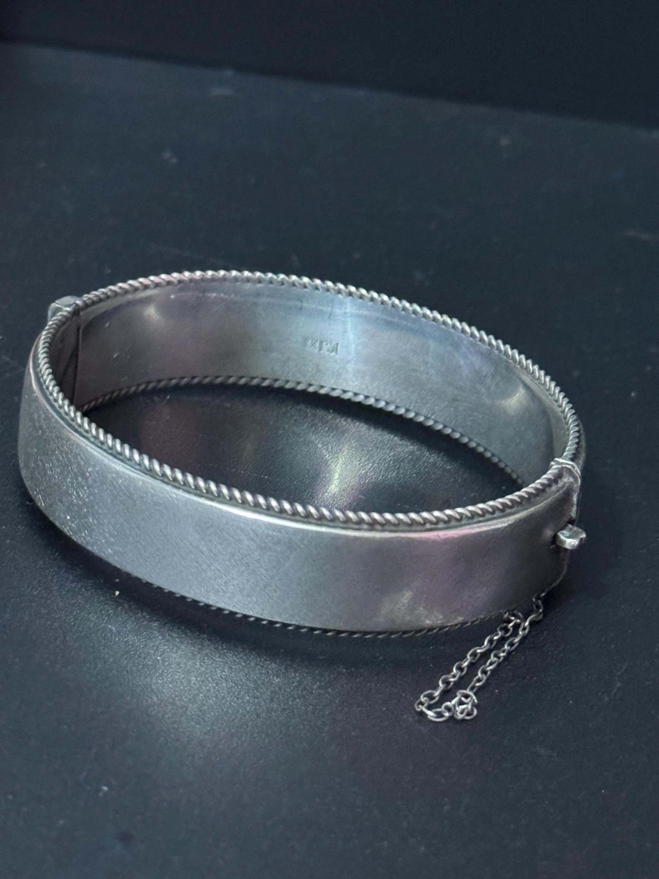 Antique wide sterling silver 925 plain curved cuff bangle full set hallmarks bracelet 24.2 grams