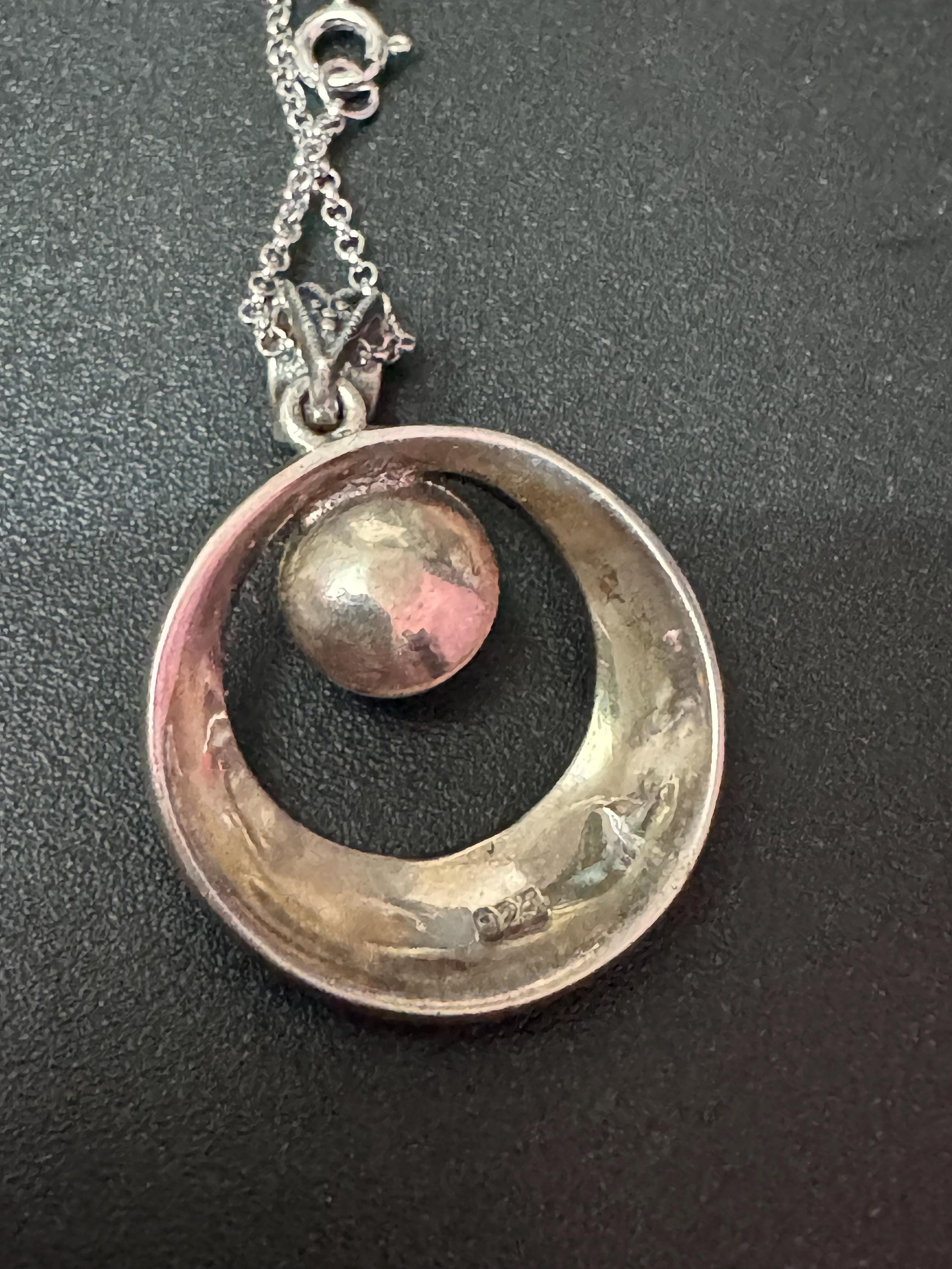 Vintage 925 silver, natural pearl and marcasite drop pendant necklace 40cm 8.3grams
