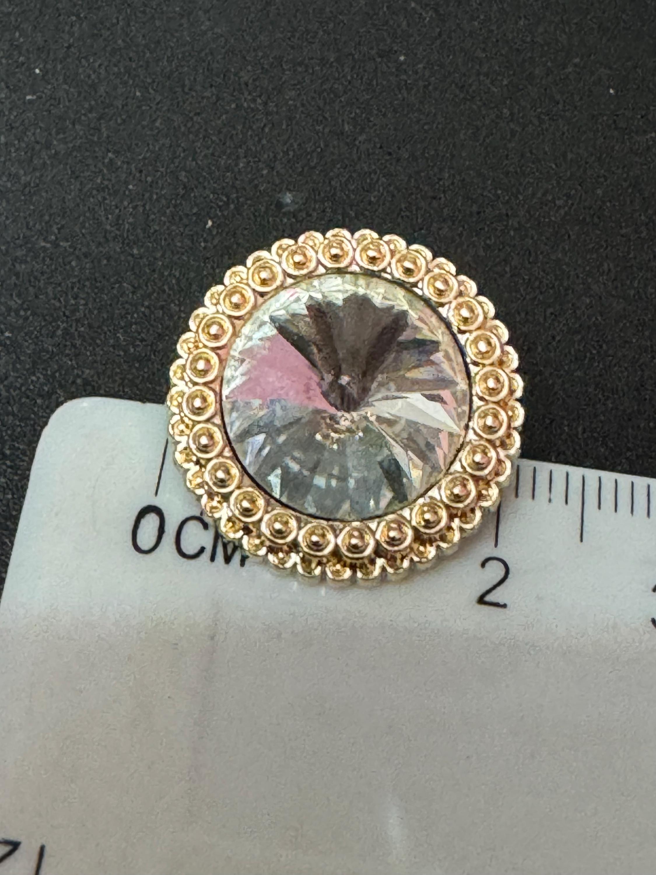21mm clear Rivoli Crystal glass buttons, pack of 5, gold tone metal 20mm