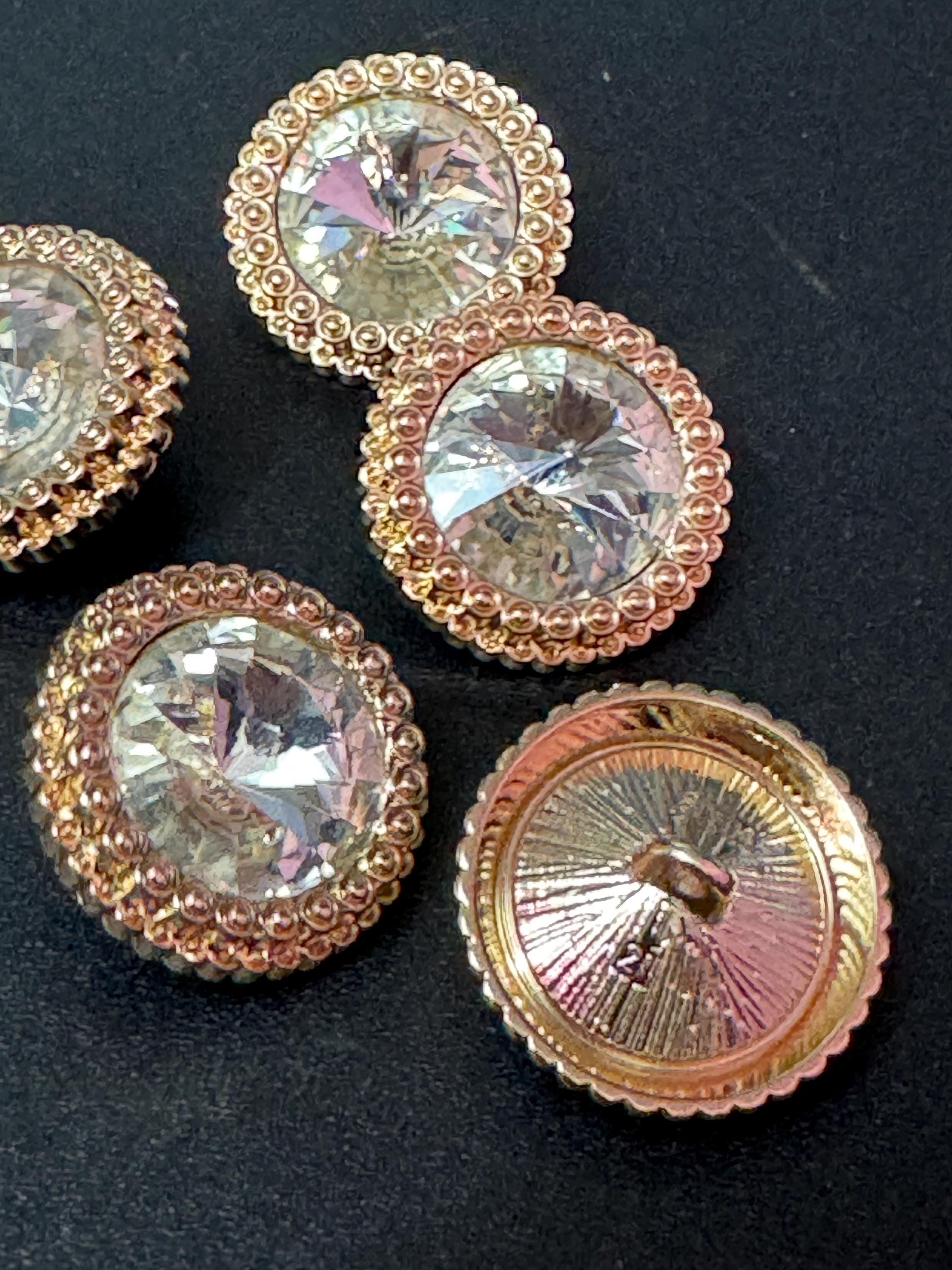 21mm clear Rivoli Crystal glass buttons, pack of 5, gold tone metal 20mm