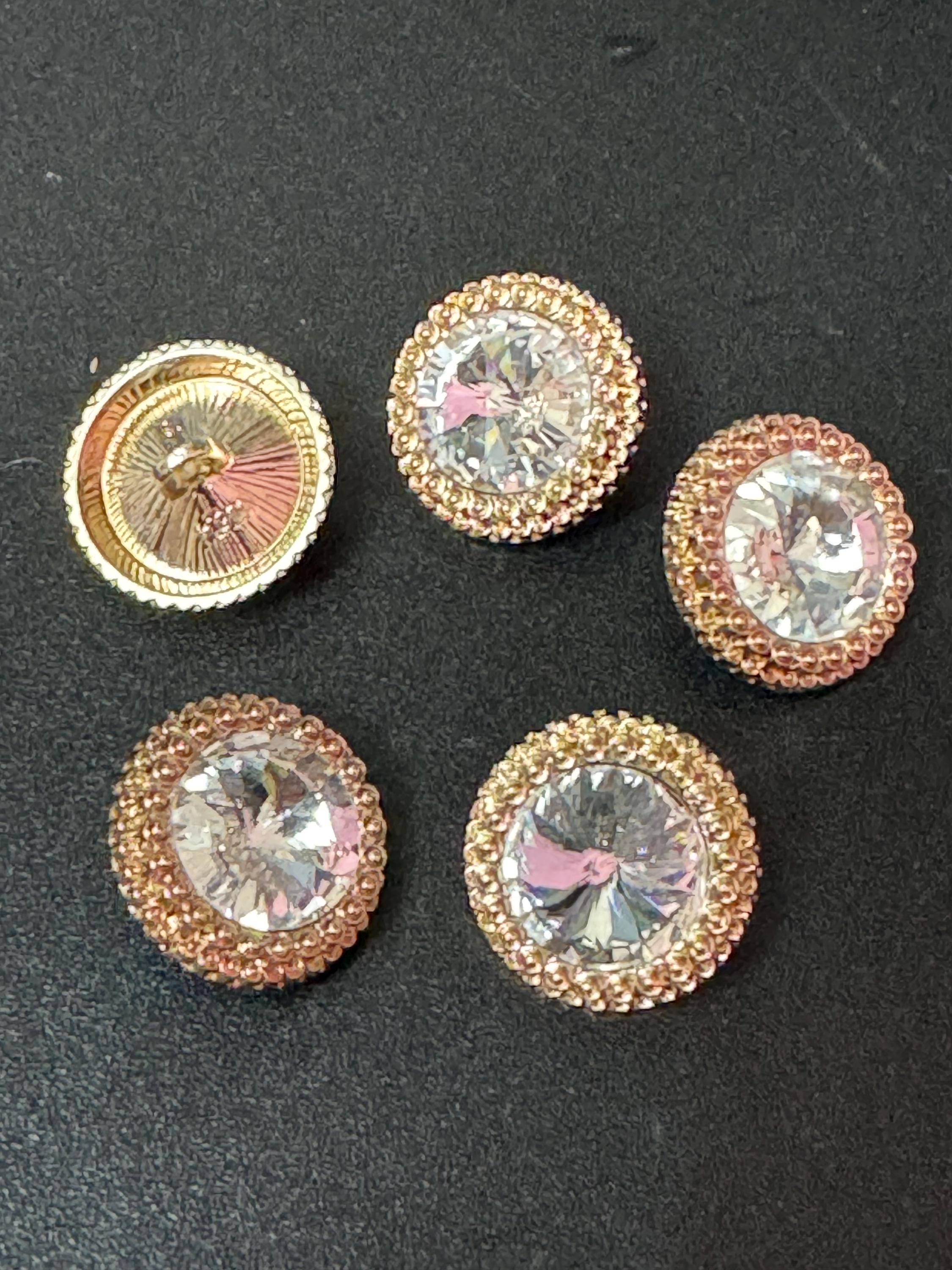 21mm clear Rivoli Crystal glass buttons, pack of 5, gold tone metal 20mm