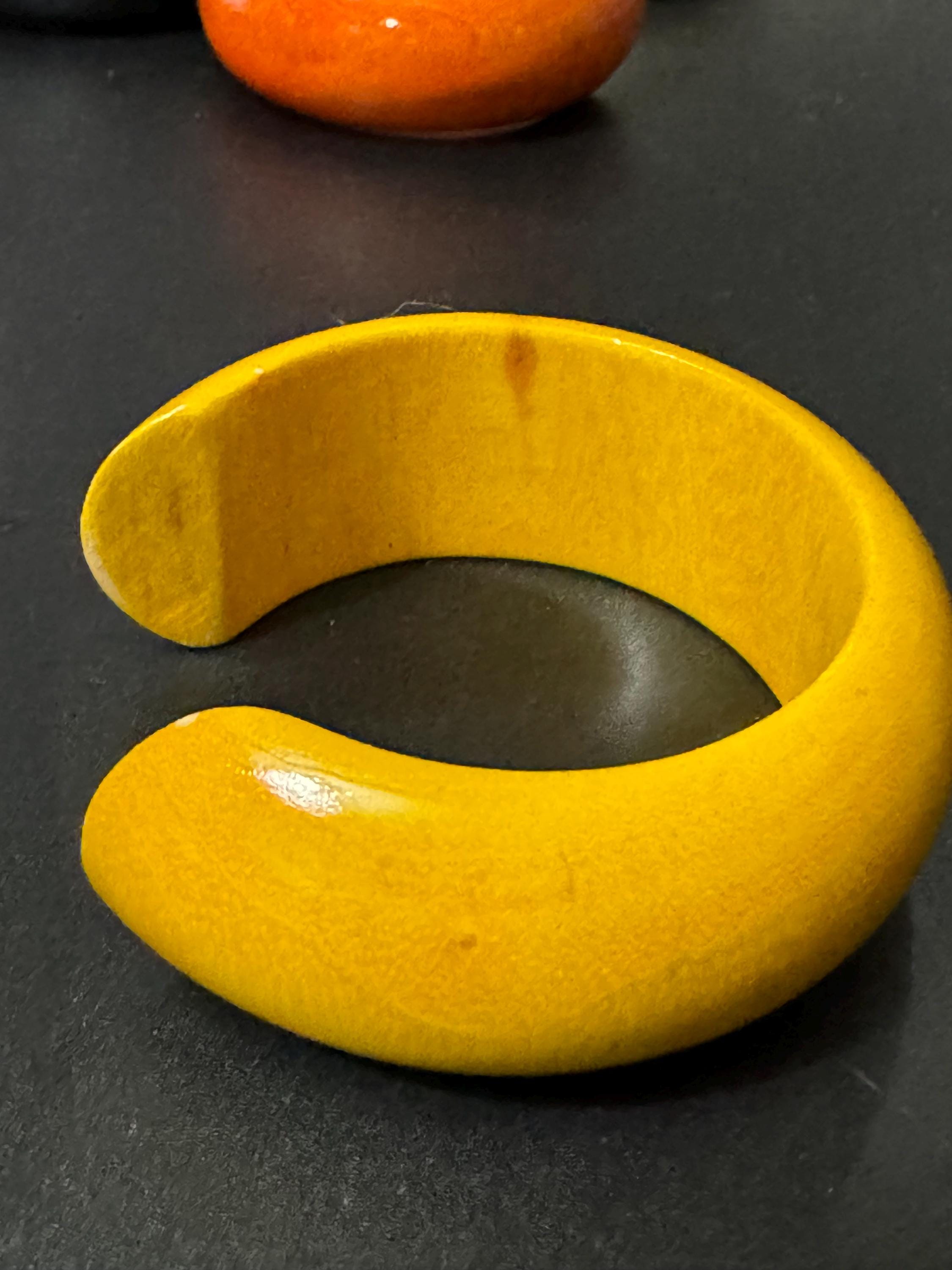 Retro 2.5cm wide coloured wooden bangles,  open cuff bracelets, create a bangle stack