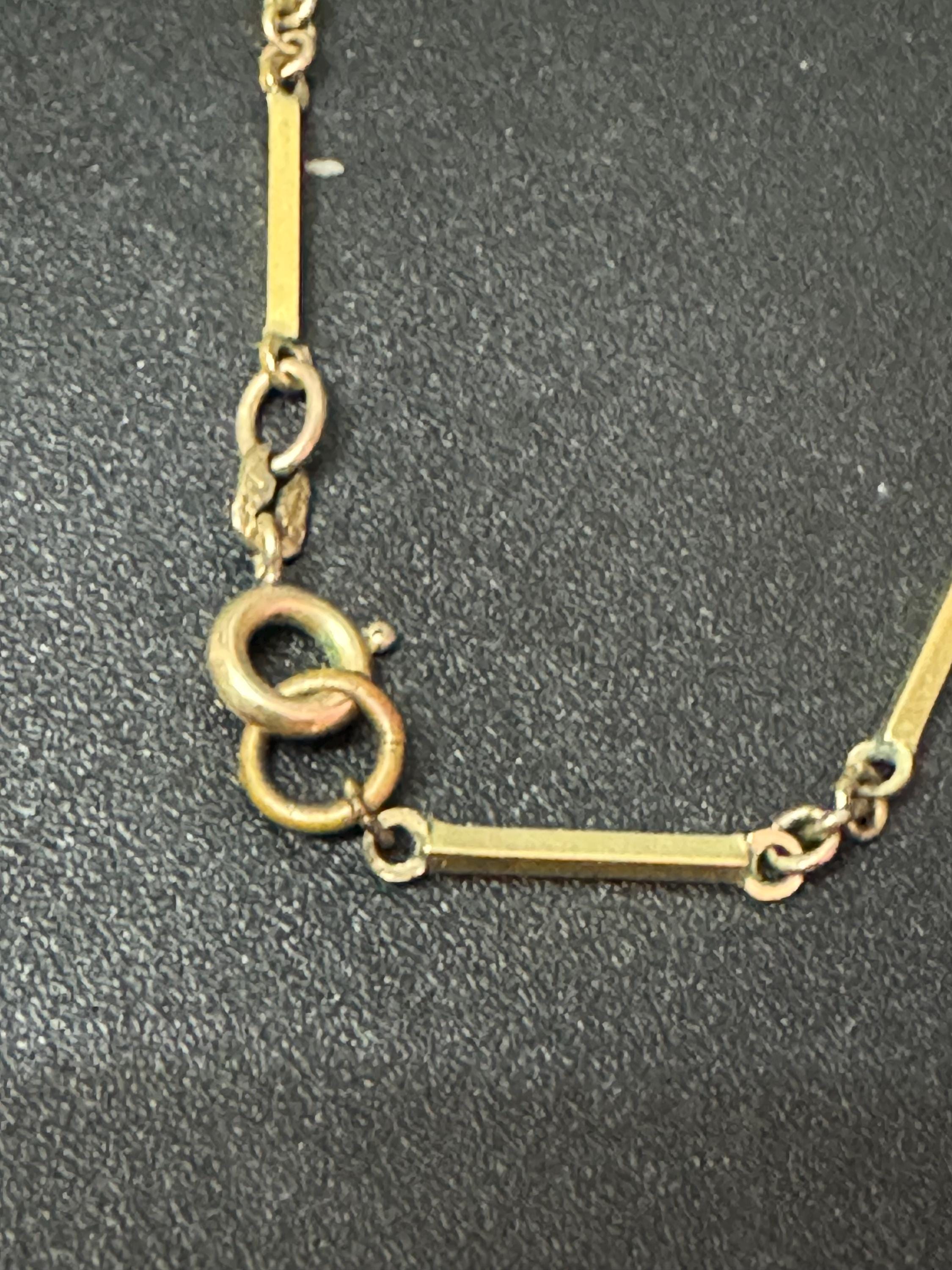 Vintage 50cm rolled gold tone bar link chain necklace with gemstone beads stamped AmD AH