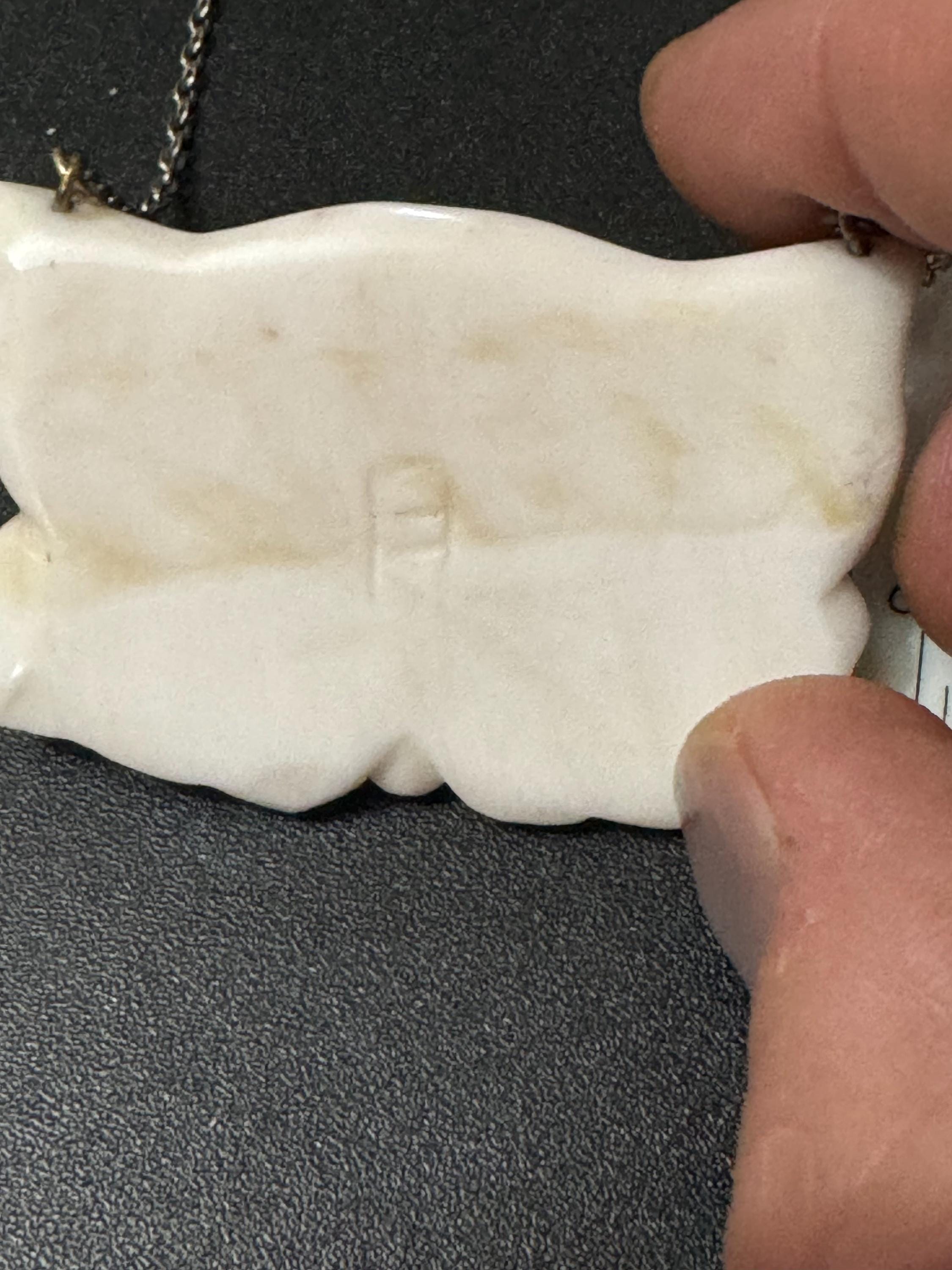 Unusual artisan white pressed glass owl pendant necklace 68cm