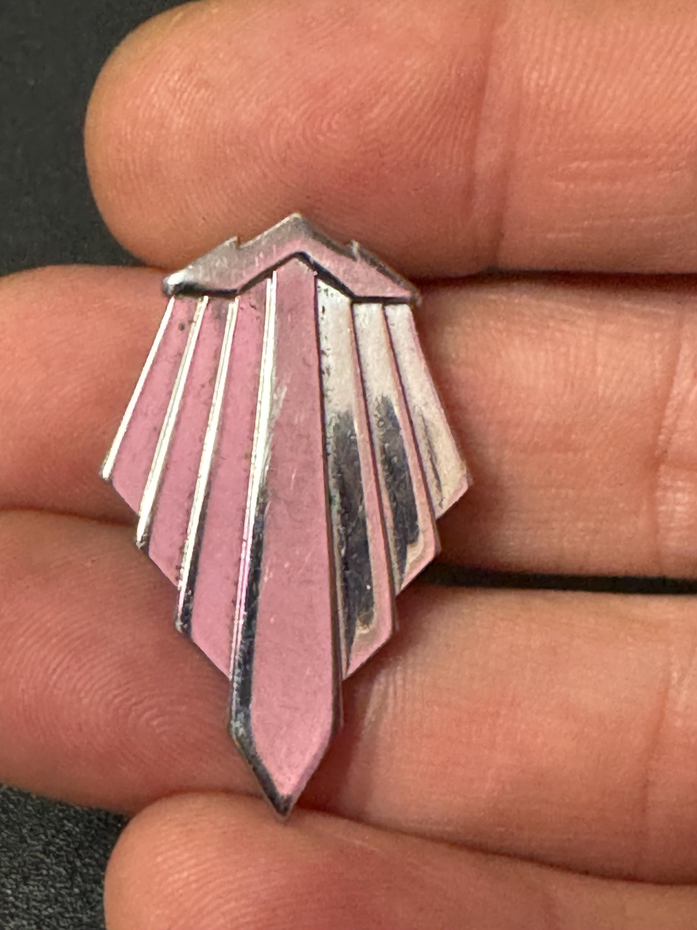 1 x Art Deco Chrome geometric fan dress clip