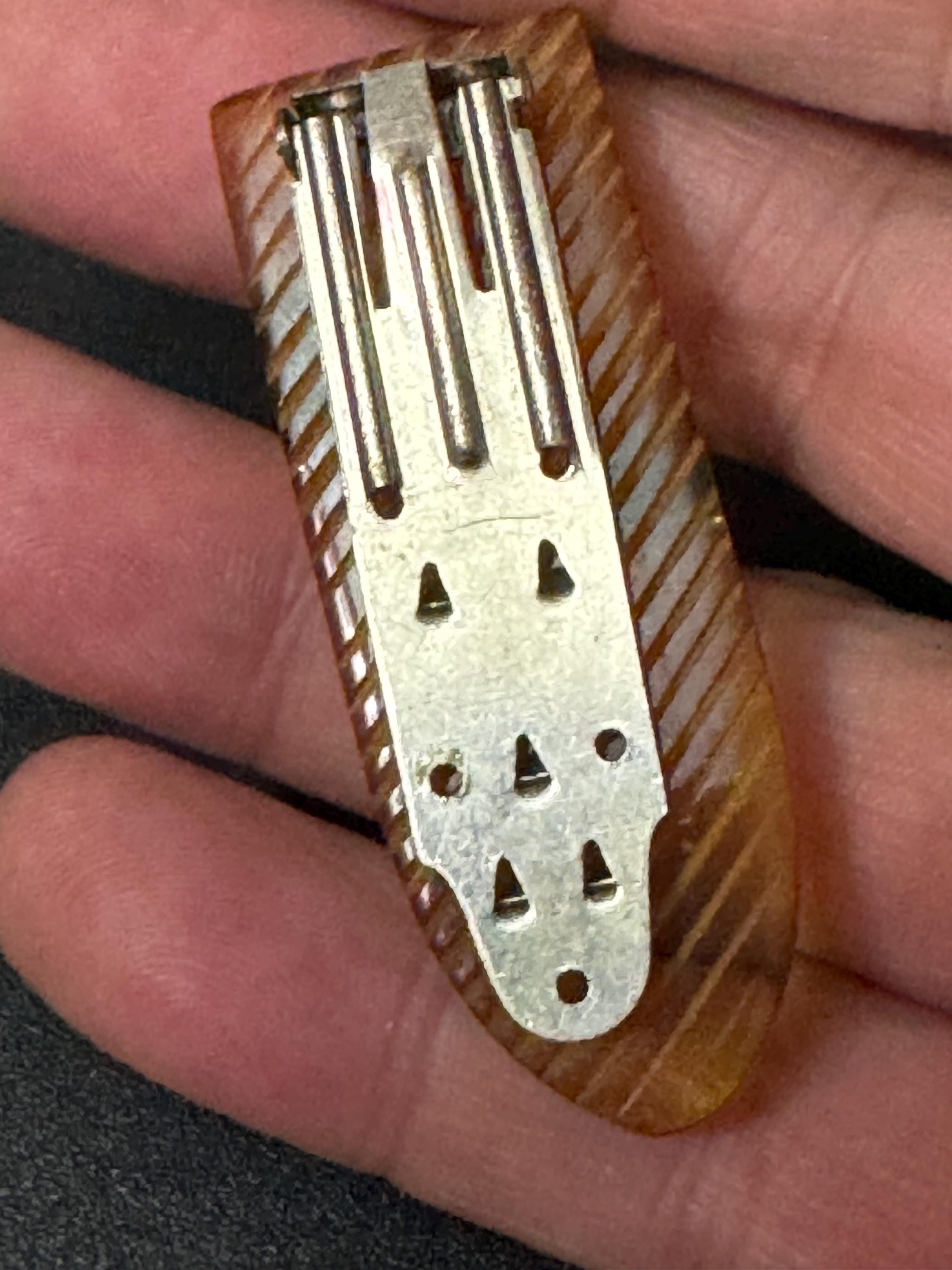 1 x Art Deco early plastic celluloid amber colour dress Clip lucite