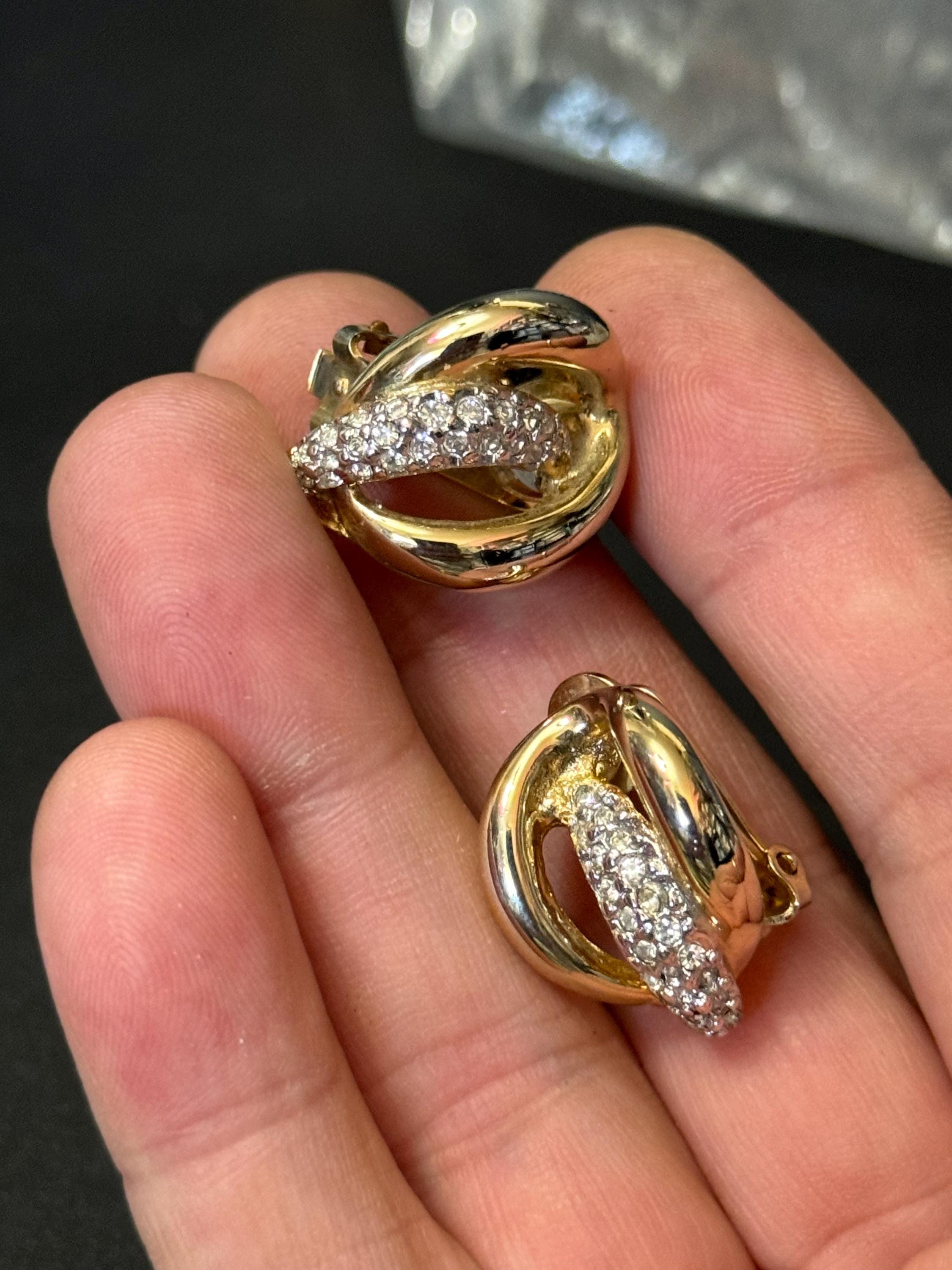 Clear Diamanté paste gold tone abstract swirl Clip On Earrings