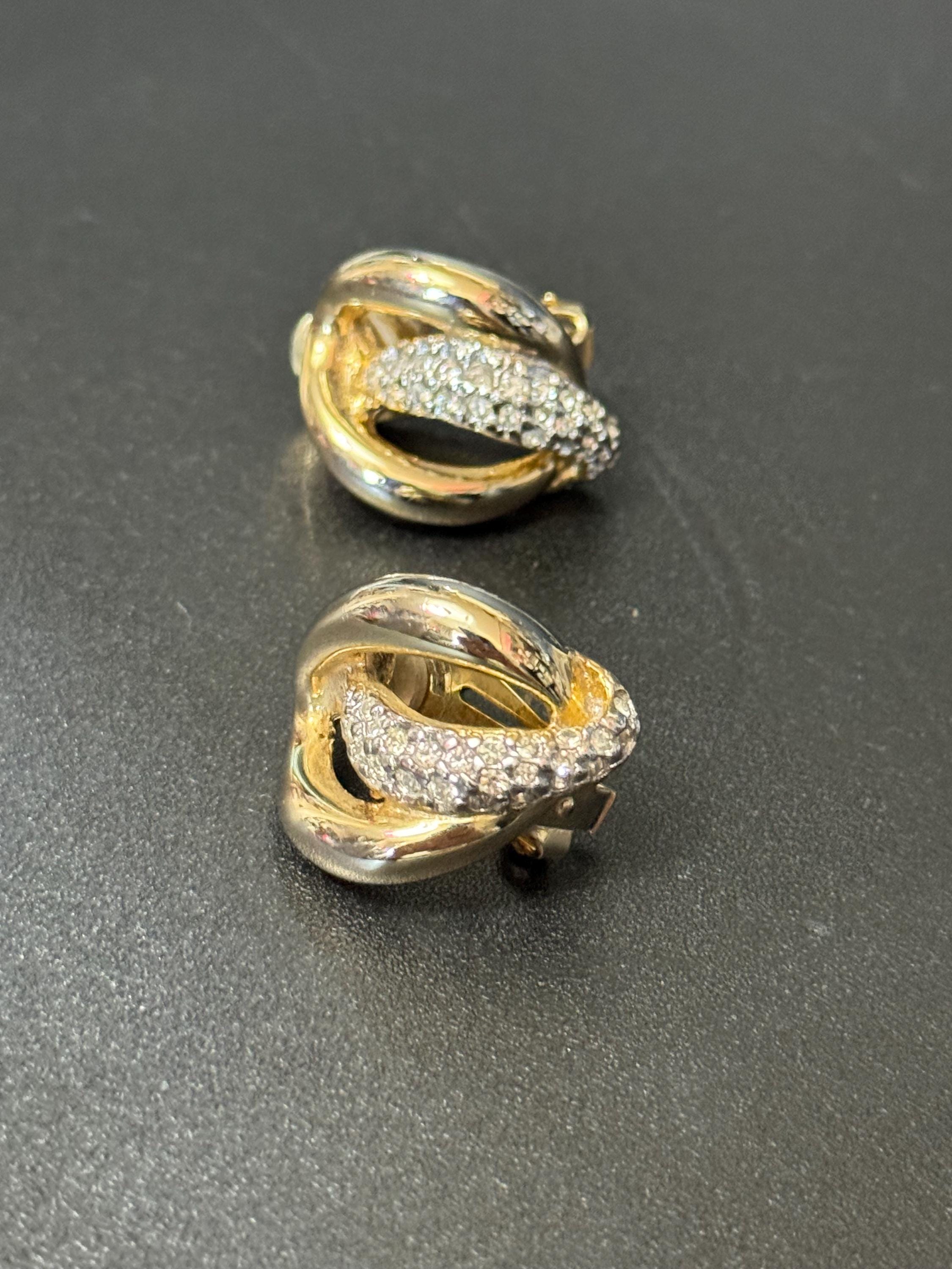 Clear Diamanté paste gold tone abstract swirl Clip On Earrings