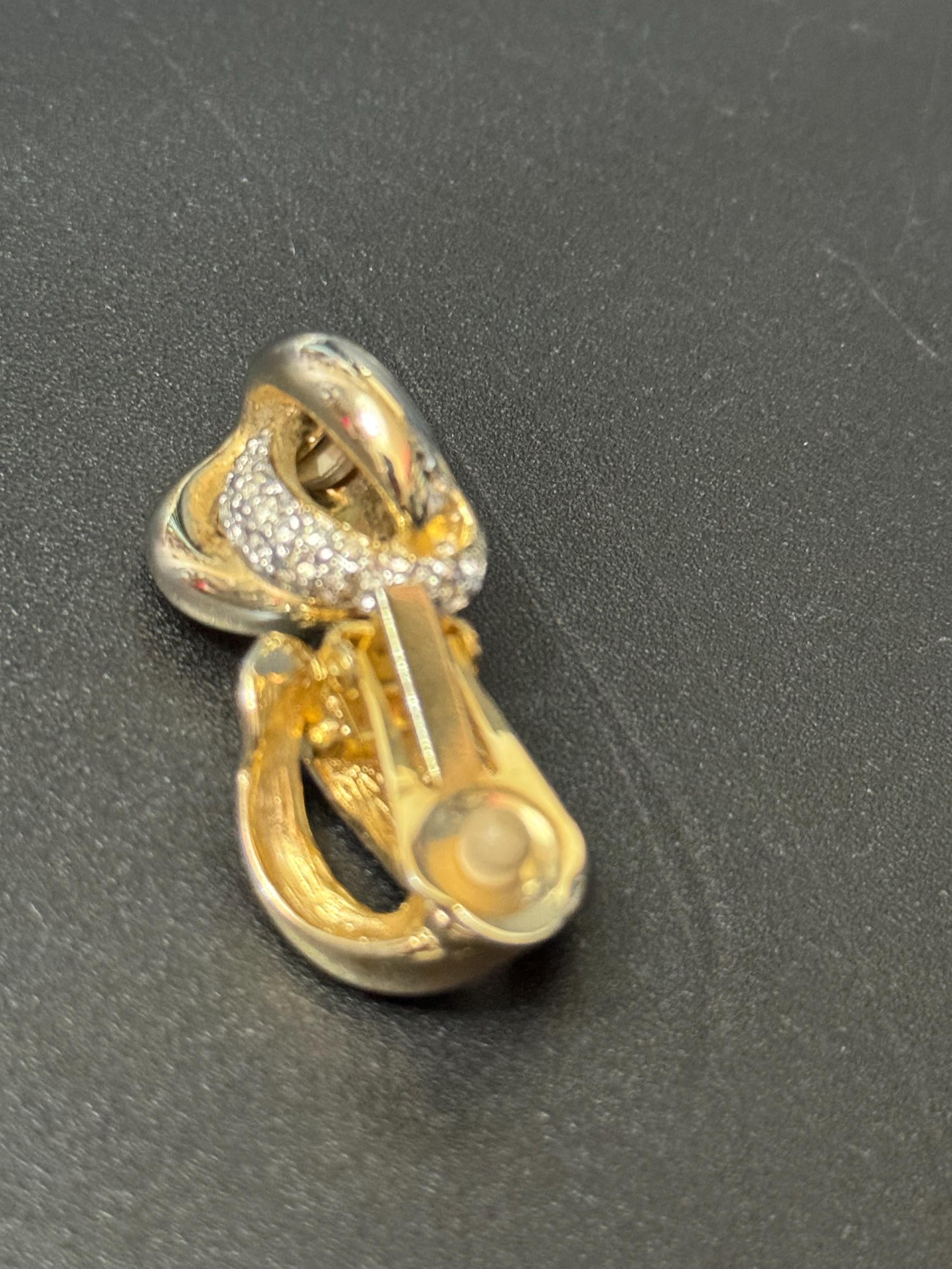 Clear Diamanté paste gold tone abstract swirl Clip On Earrings