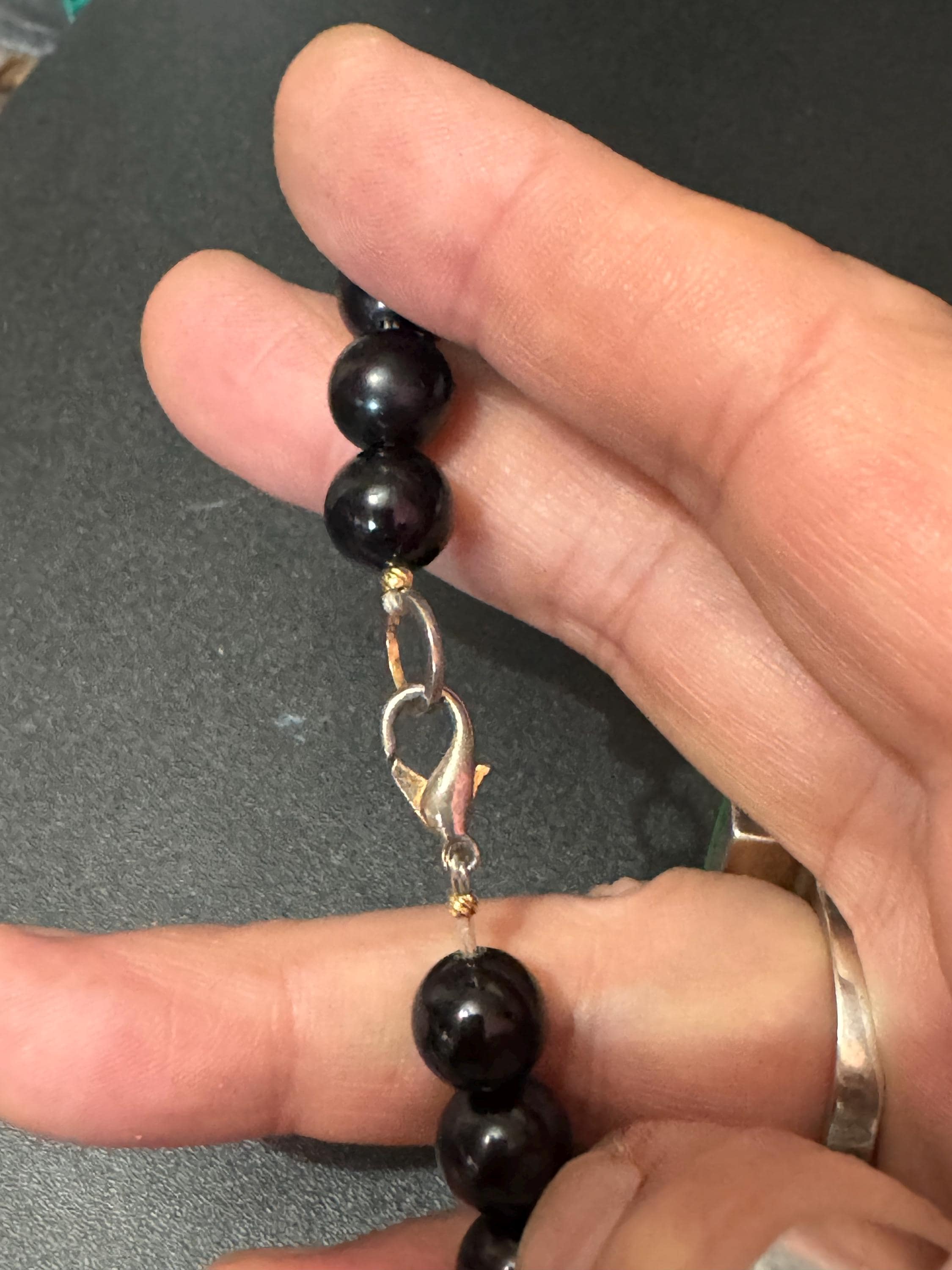 Vintage Matt gold tone Etruscan black beaded choker Necklace