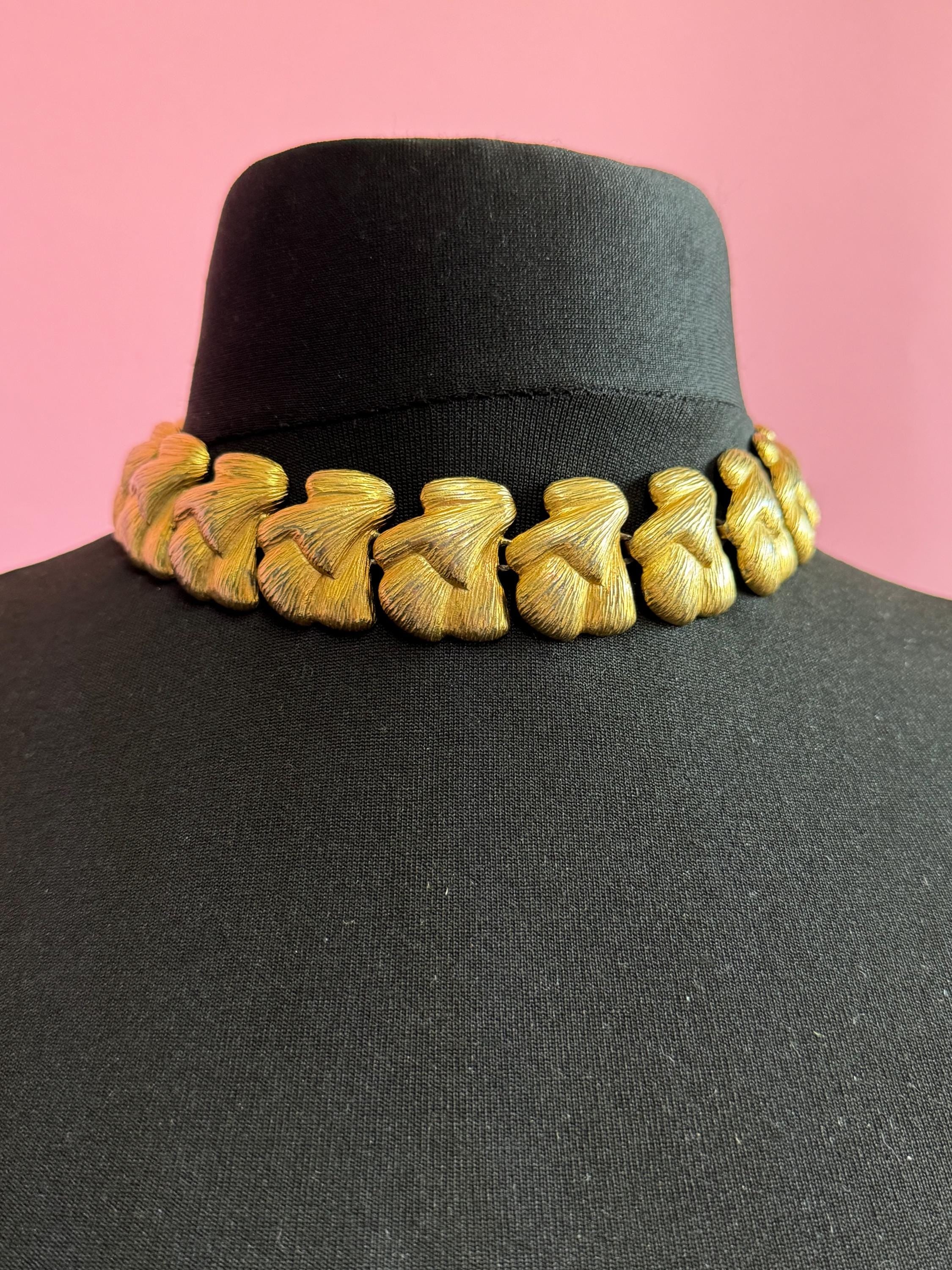 signed Piscitelli wide link chunky gold tone choker necklace 44cm
