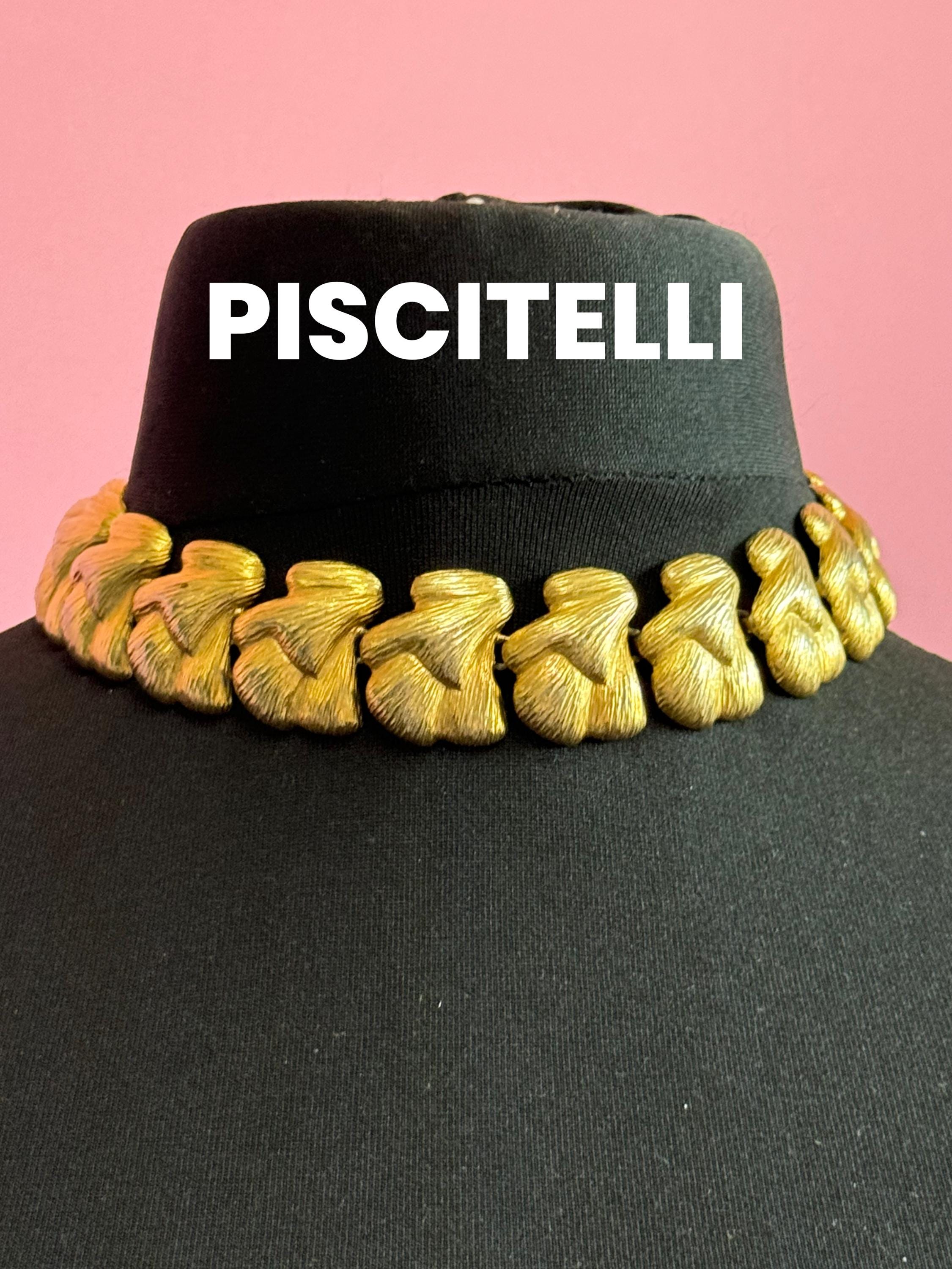 signed Piscitelli wide link chunky gold tone choker necklace 44cm