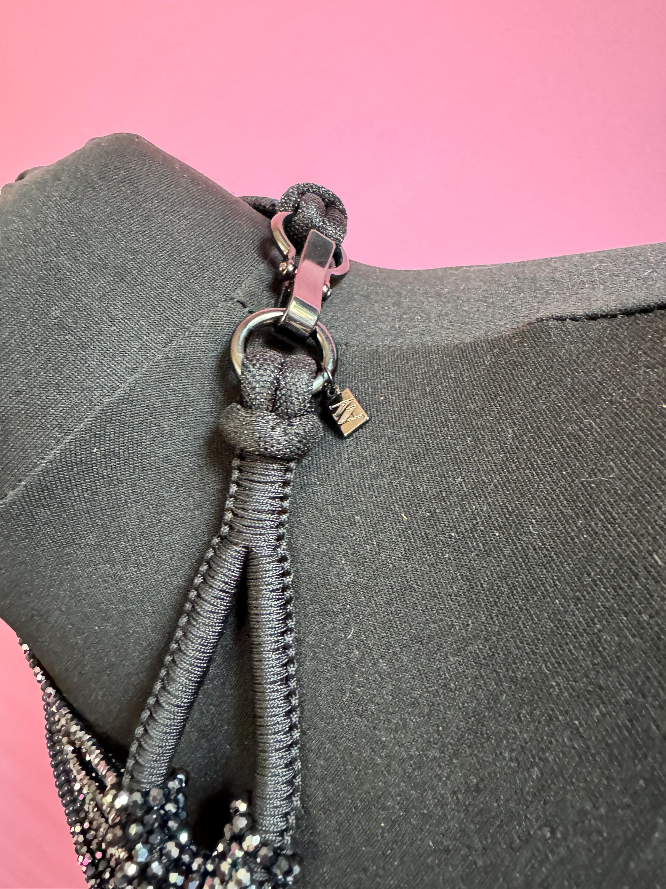 signed statement grey black faceted glass beaded wide bib Multistrand choker necklace