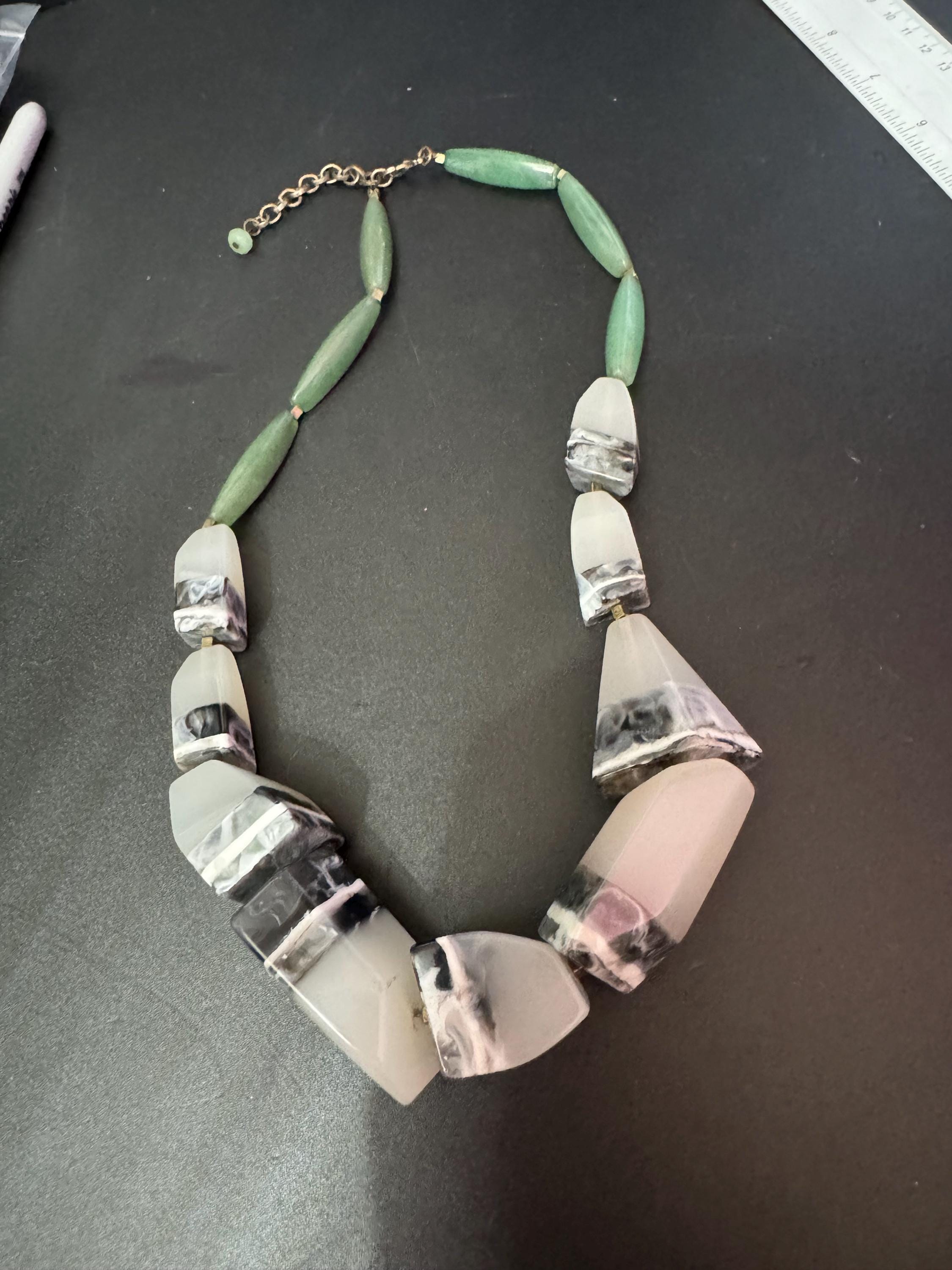 Oversized Aventurine Green gemstone and Resin Modernist chunky Statement Necklace