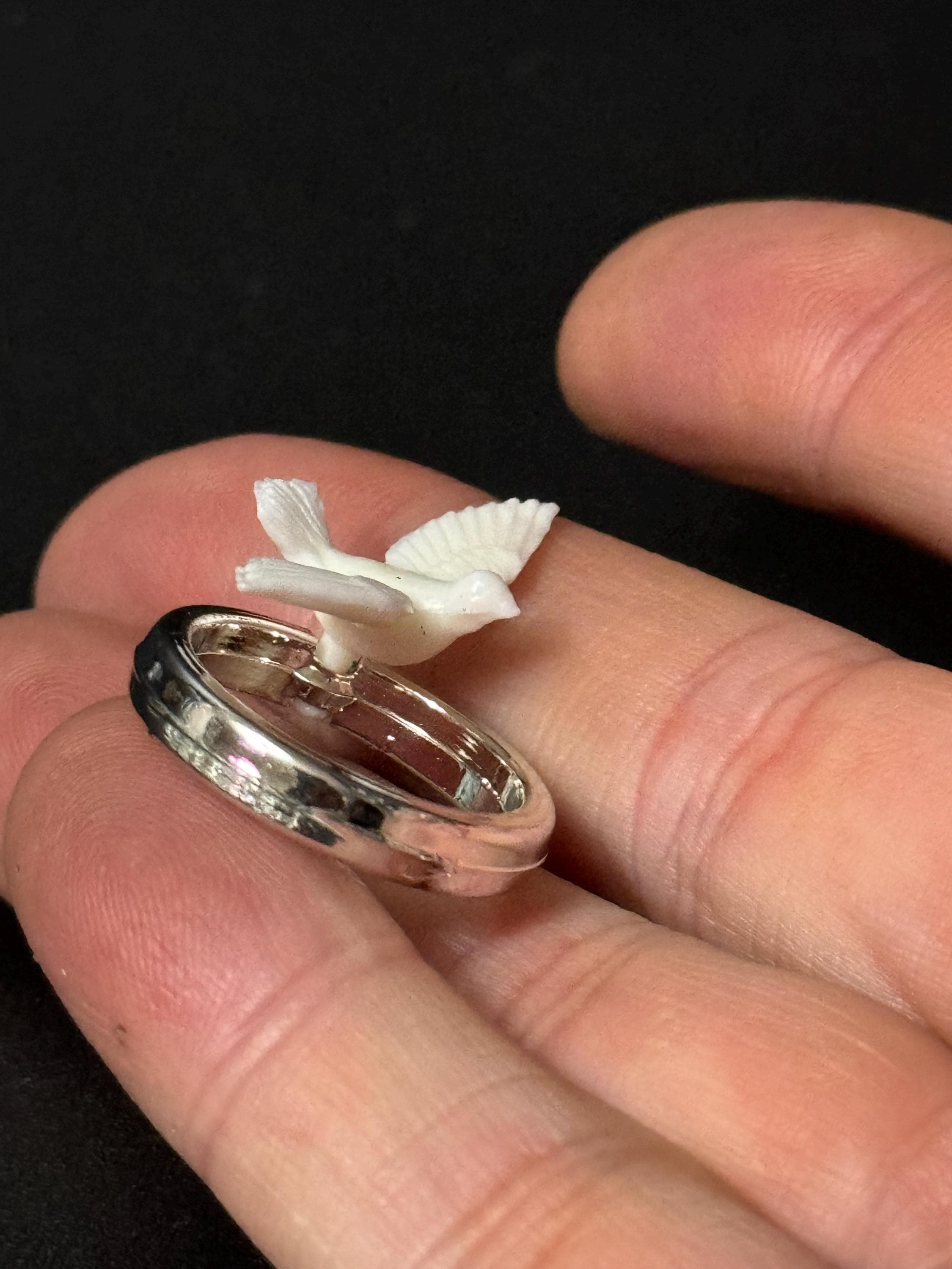 Vintage traditional silver plastic Wedding ring and dove bird anniversary Cake topper decoration