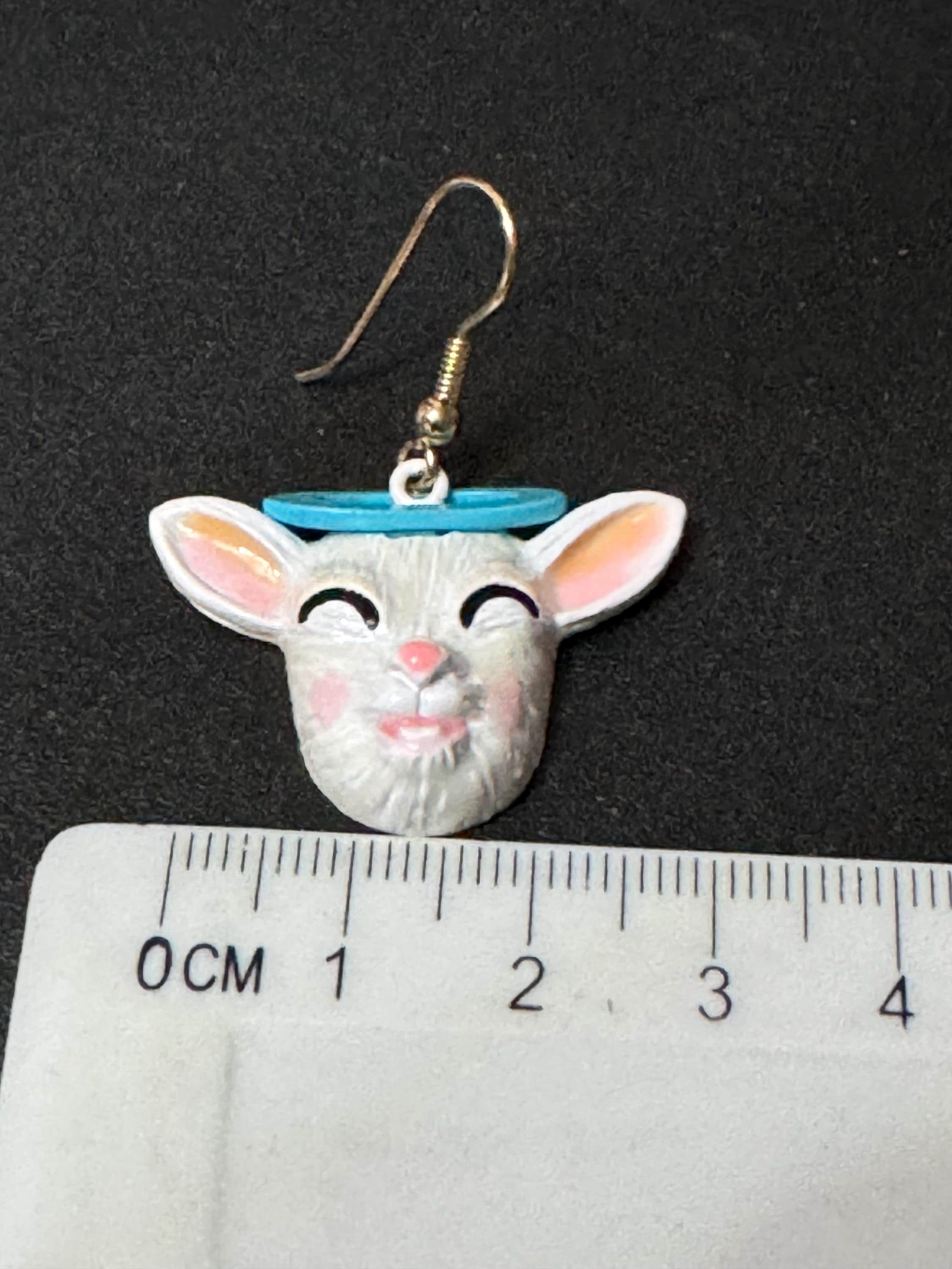 Vintage Les Nereides dangly white enamel goat drop pierced earrings French designer gold tone