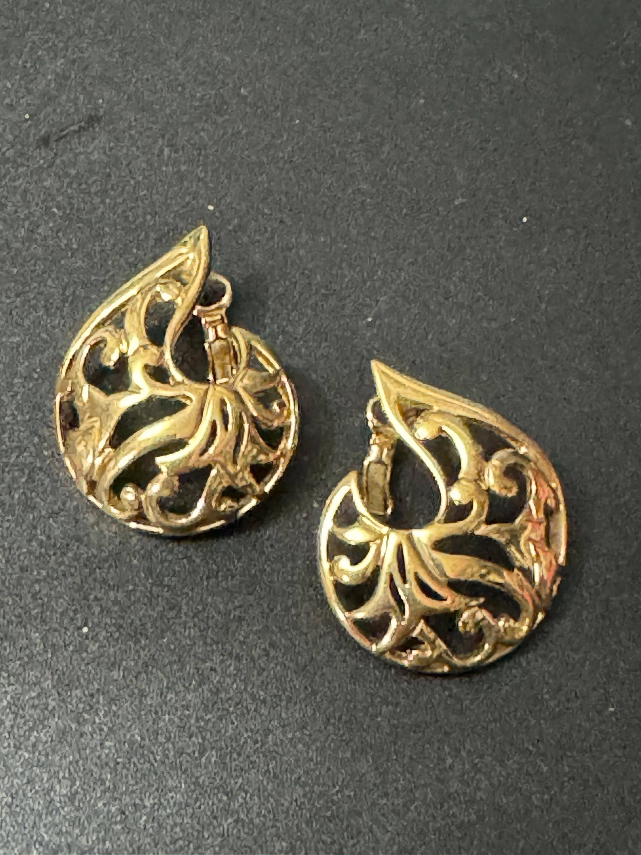 signed PL Pierre Lang designer oversized Gold Tone open work swirl clip on earrings