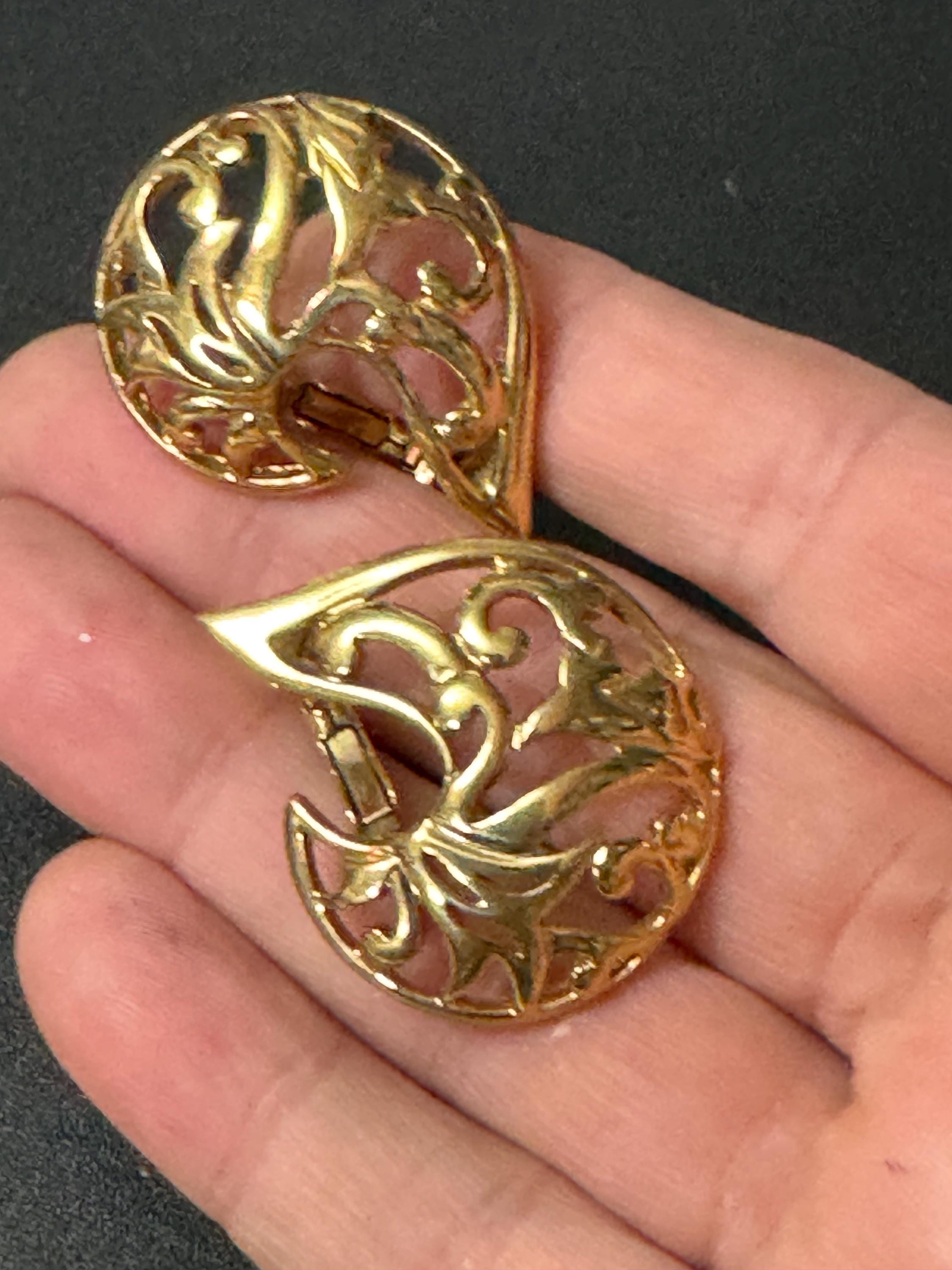 signed PL Pierre Lang designer oversized Gold Tone open work swirl clip on earrings
