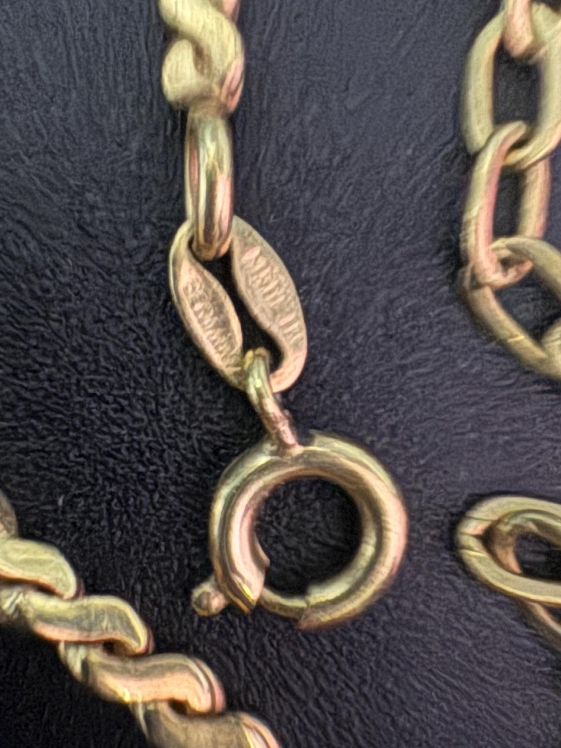 Signed Germany Vintage rolled gold tone lariat faux pearl teardrop drop serpentine chain necklace