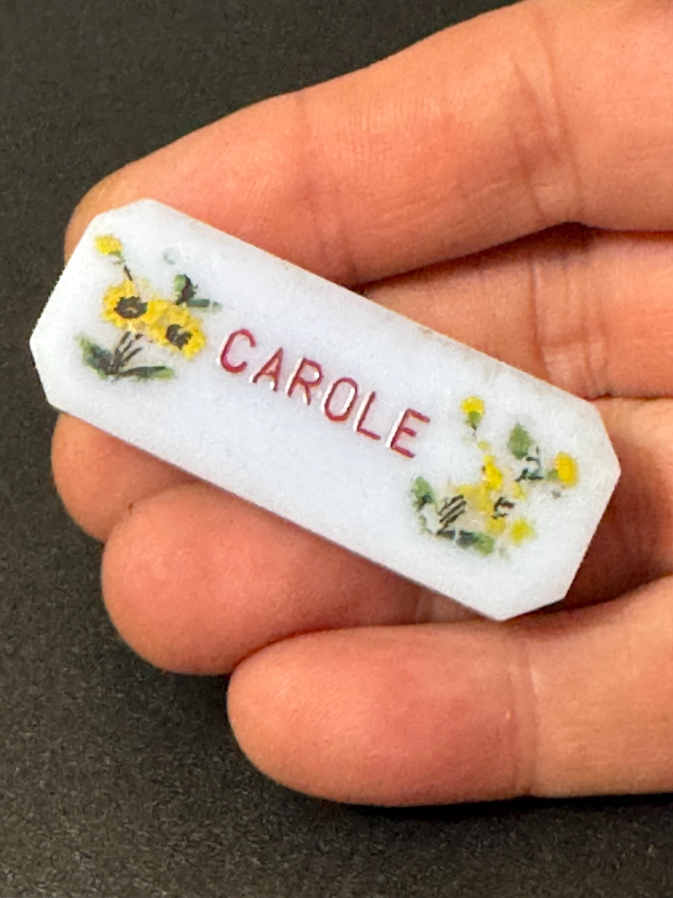 Early Vintage light blue early plastic Carole name brooch 1940s