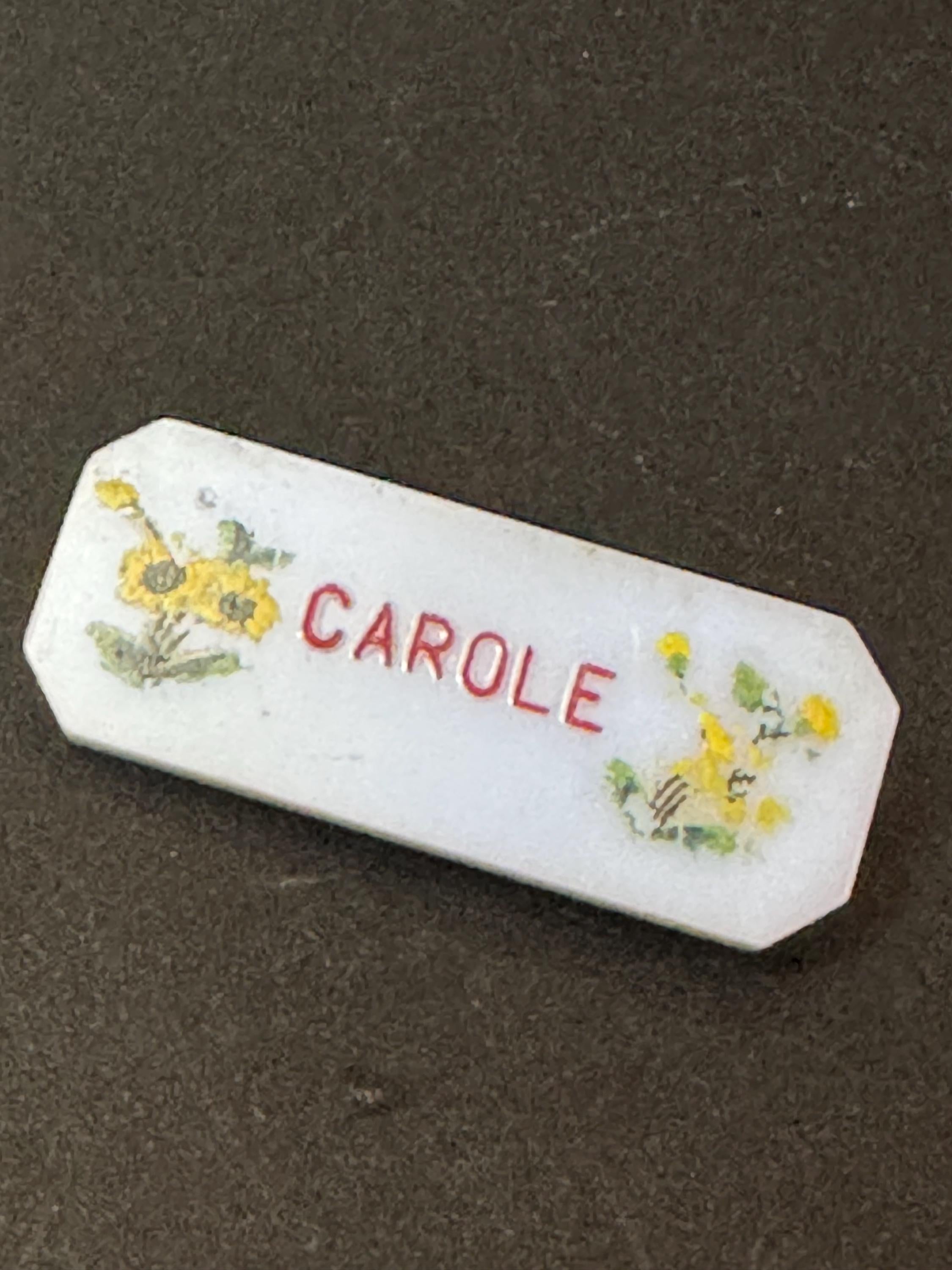 Early Vintage light blue early plastic Carole name brooch 1940s