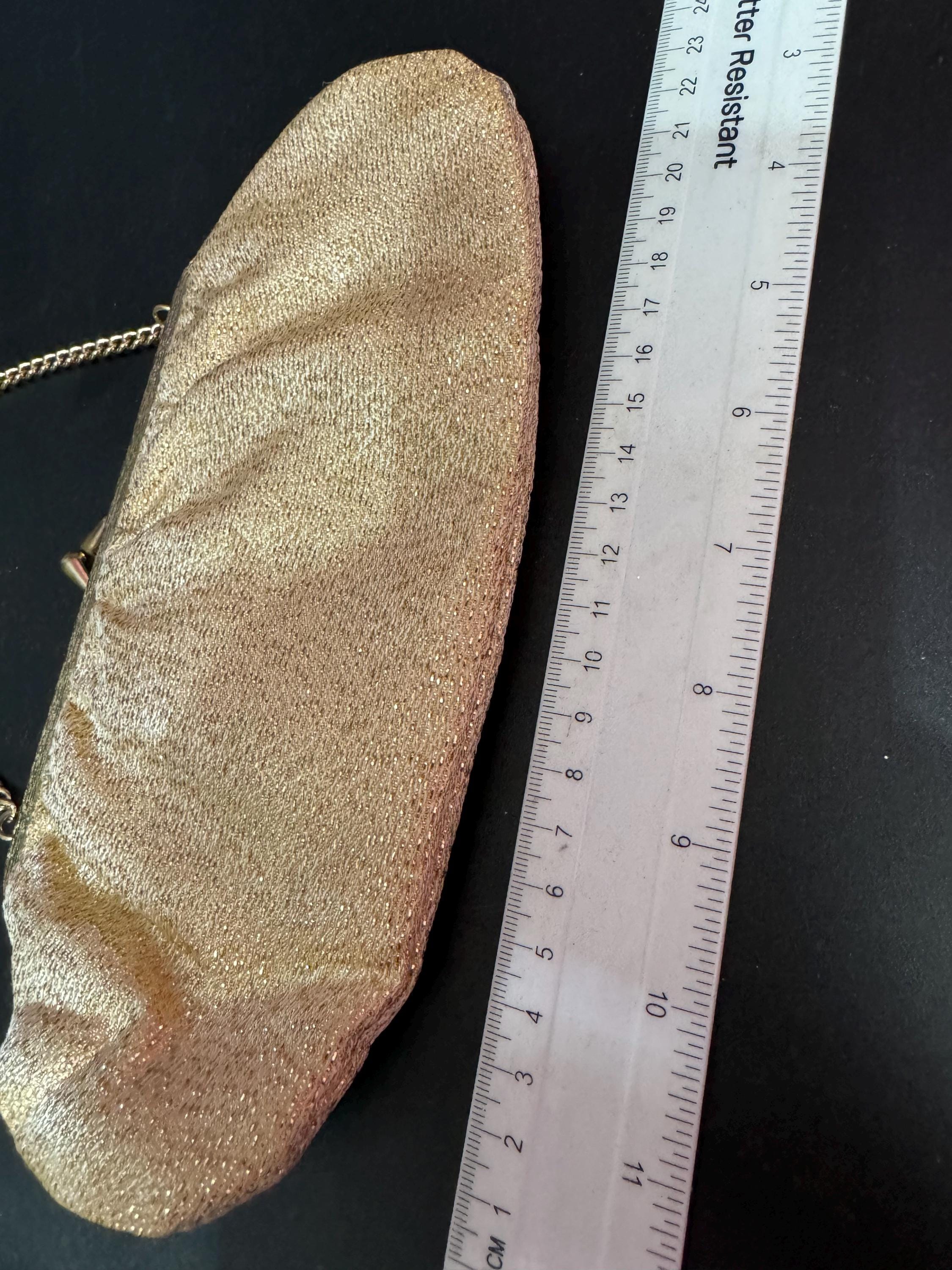 Vintage gold Lurex lame clutch Evening bag cosmetics chain Purse 1960s 1970s