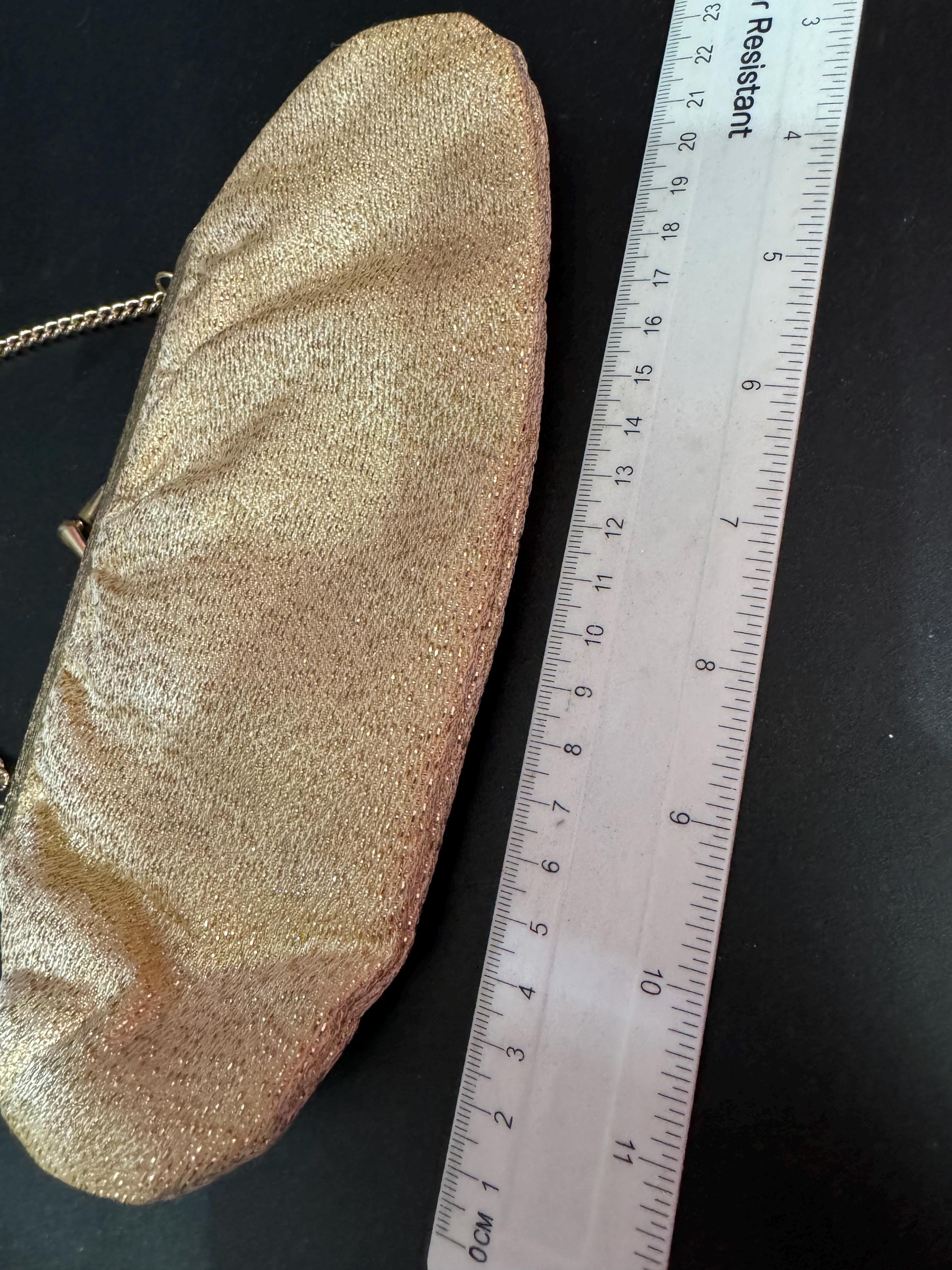 Vintage gold Lurex lame clutch Evening bag cosmetics chain Purse 1960s 1970s