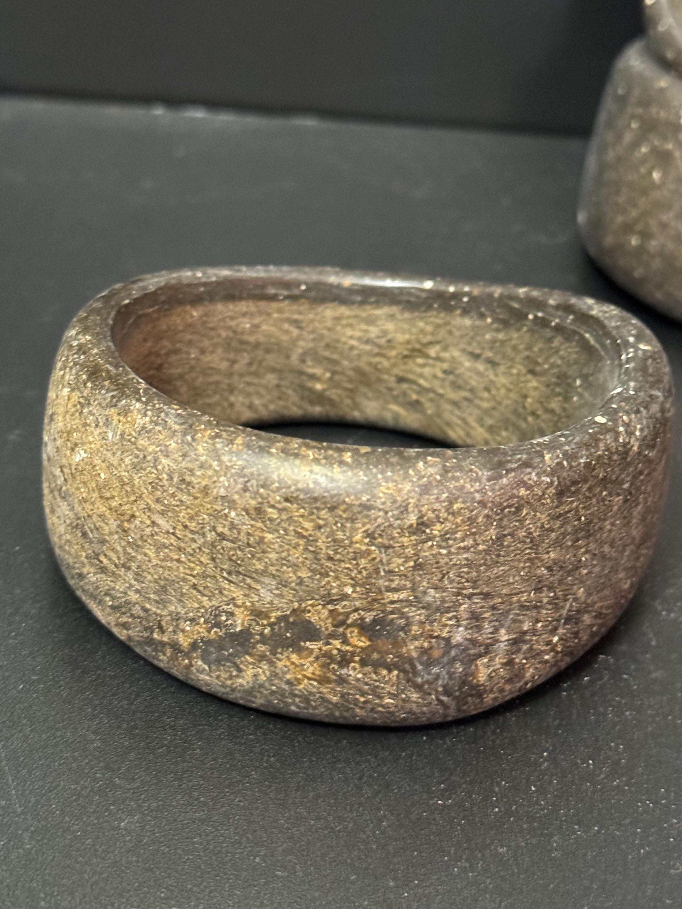 Oversized dark brown natural wood wide wooden abstract cuff bangle bracelet stacking layering Vintage boho festival
