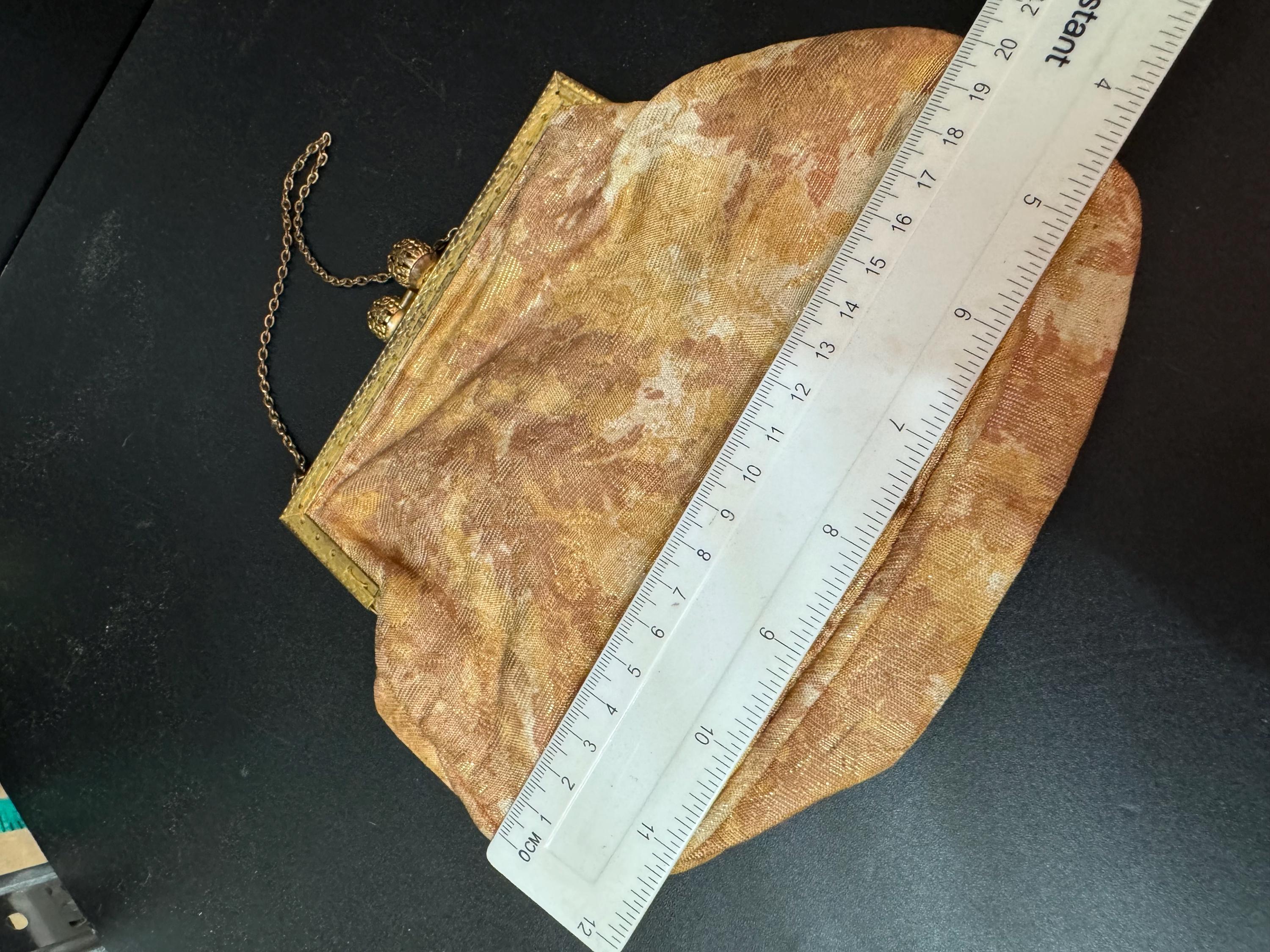 Vintage art deco gold orange brown autumnal toned gold Brocade Evening Bag Purse 1940s