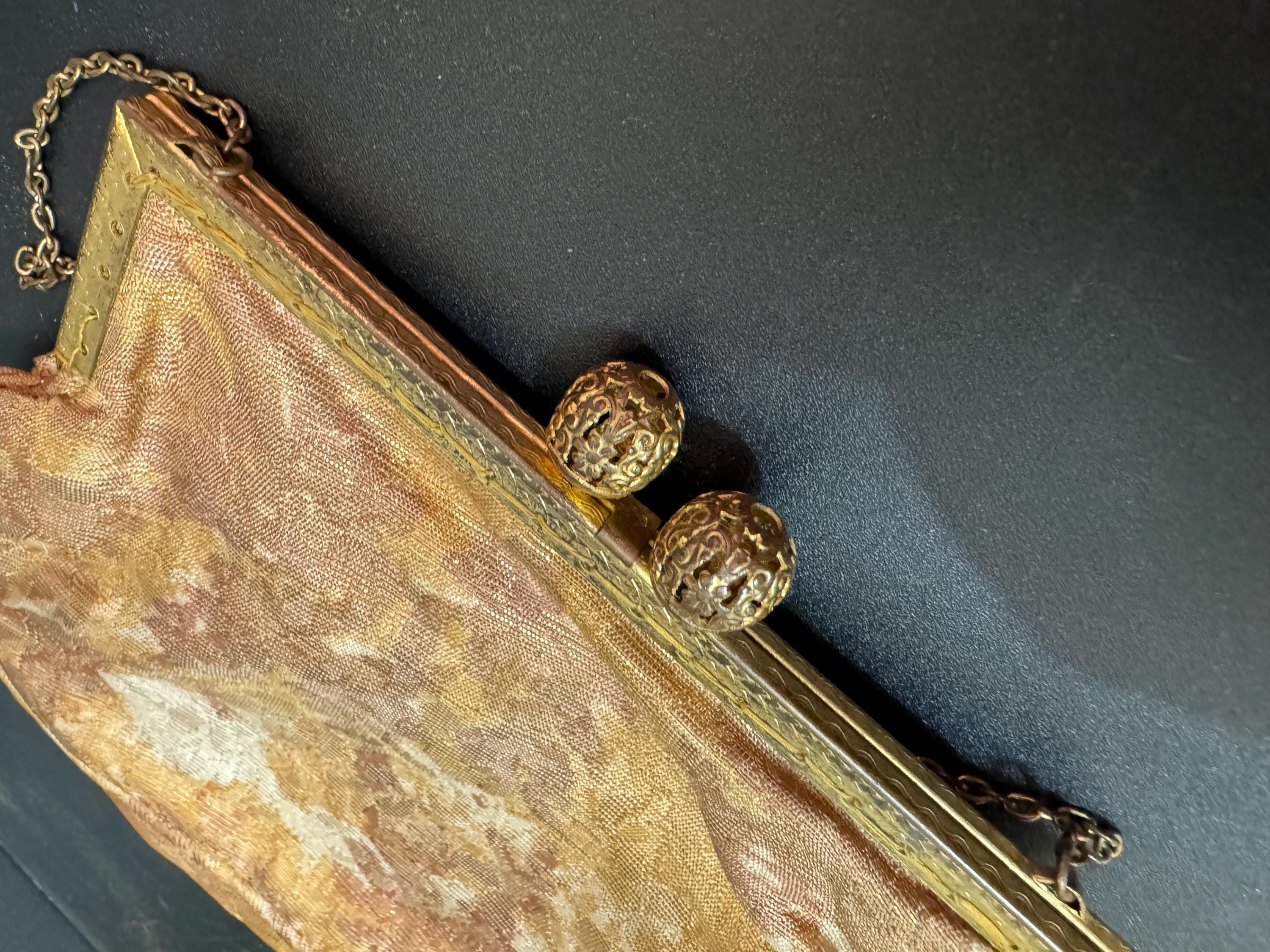 Vintage art deco gold orange brown autumnal toned gold Brocade Evening Bag Purse 1940s