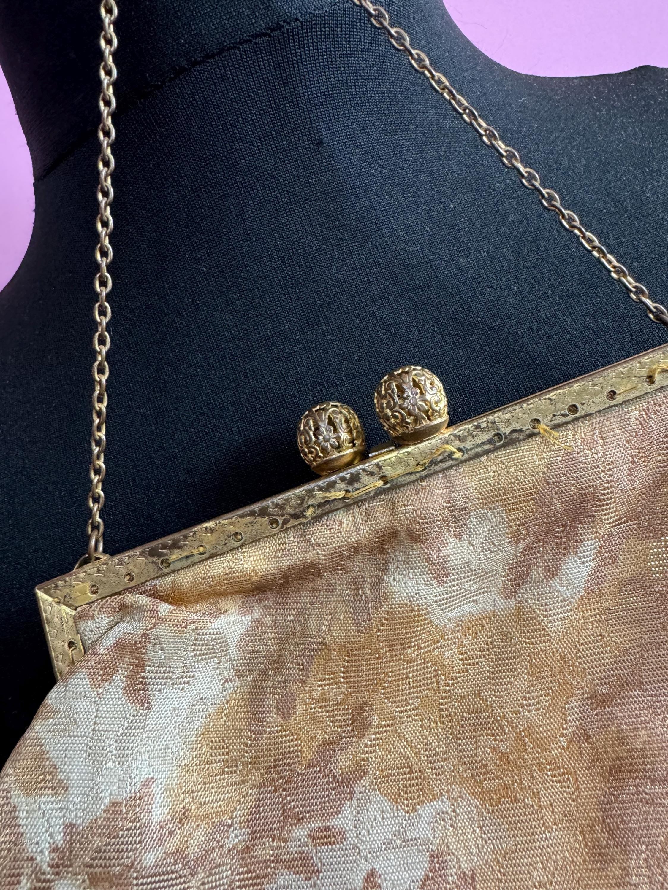 Vintage art deco gold orange brown autumnal toned gold Brocade Evening Bag Purse 1940s