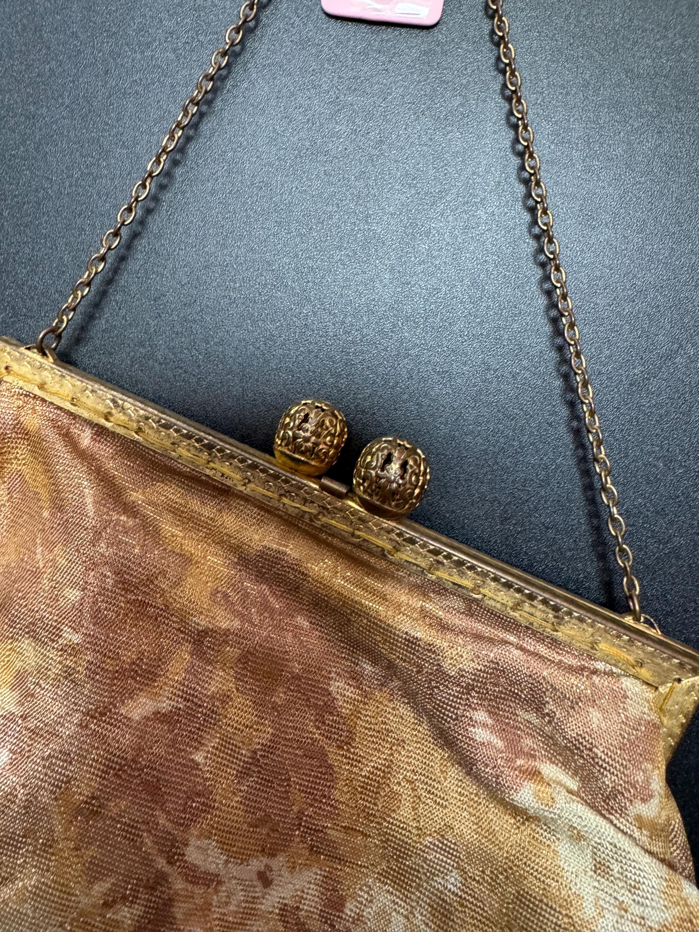 Vintage art deco gold orange brown autumnal toned gold Brocade Evening Bag Purse 1940s
