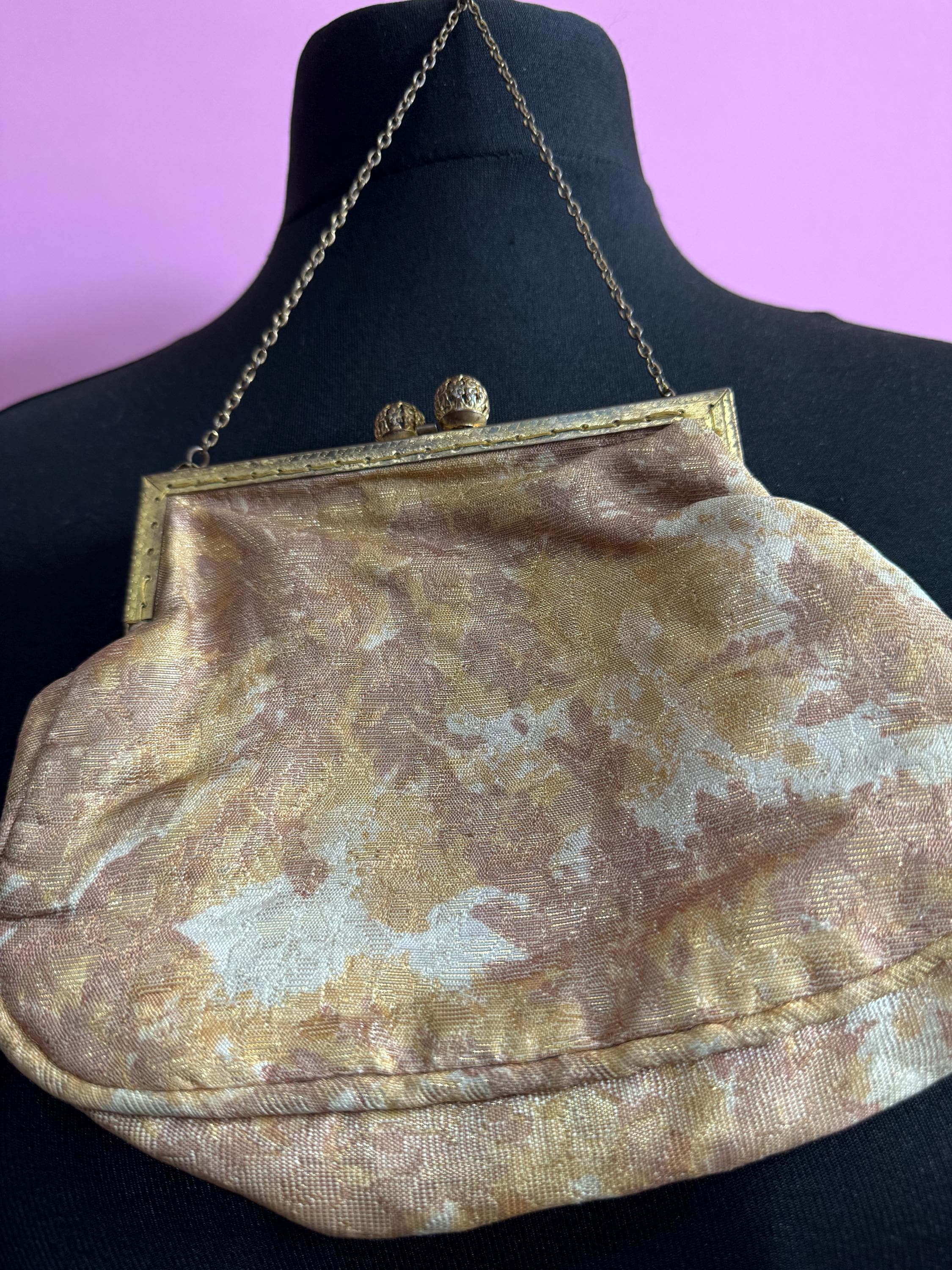 Vintage art deco gold orange brown autumnal toned gold Brocade Evening Bag Purse 1940s