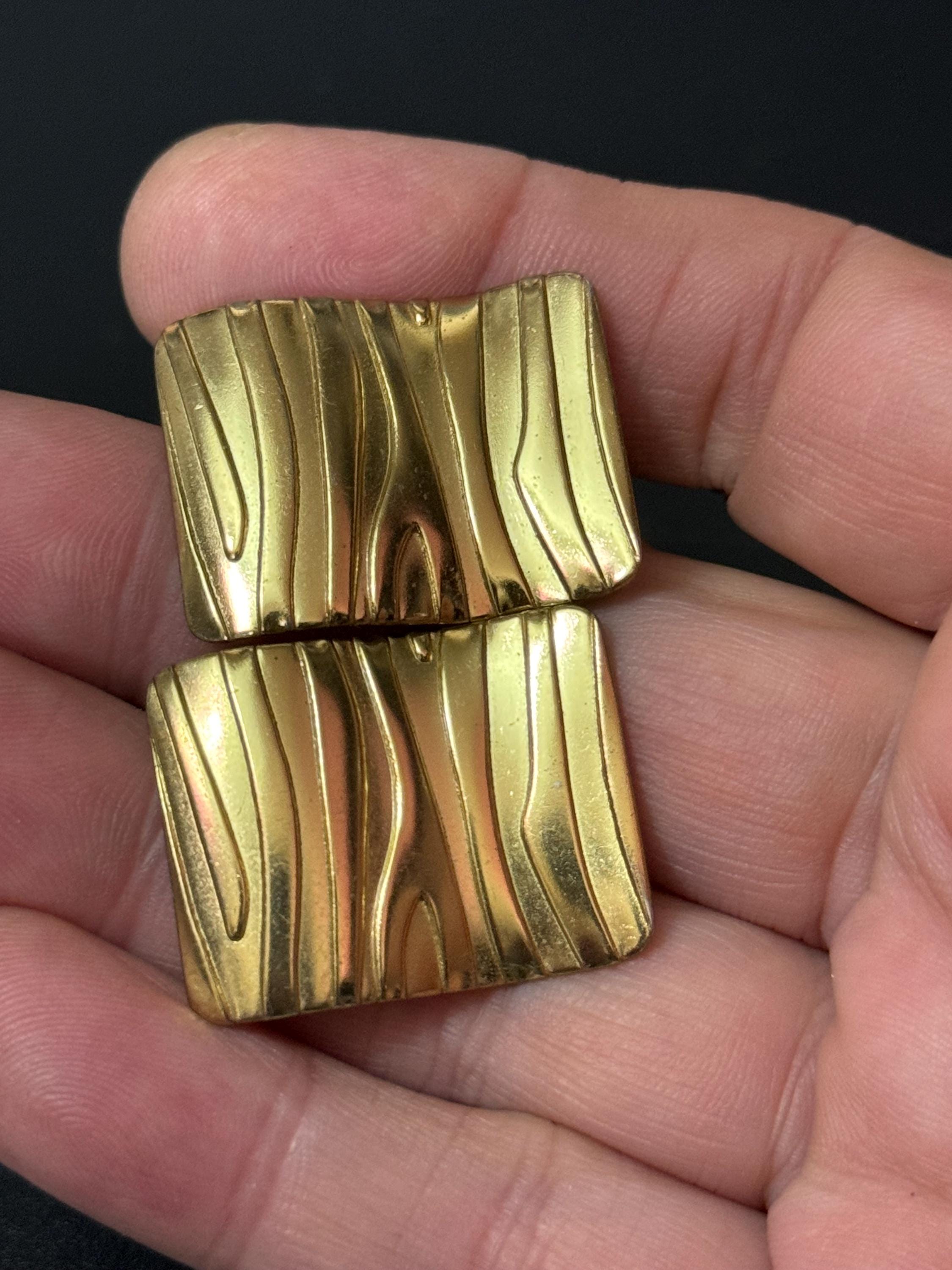 Retro 1980s oversized modernist textured  rectangular pair stud earrings pierced