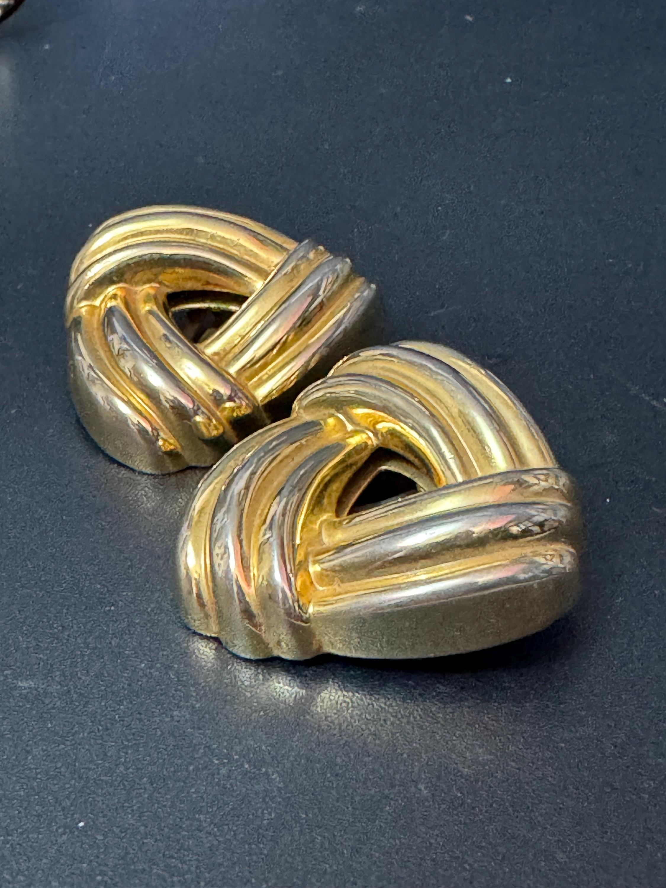 XL gold tone clip on Triangular button stud tube earrings 1980s